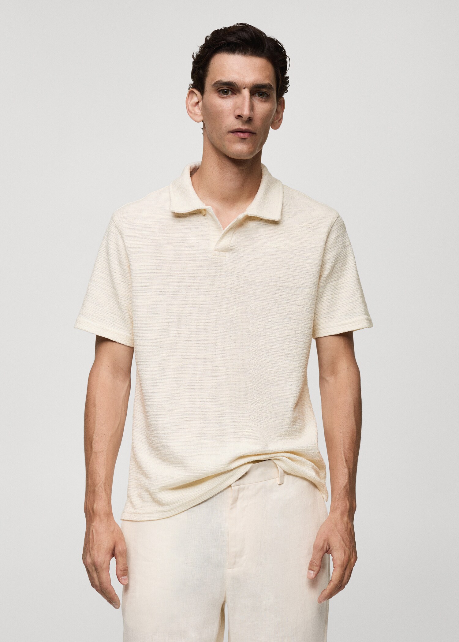 Getextureerd gebreid regular-fit poloshirt - Middenvlak