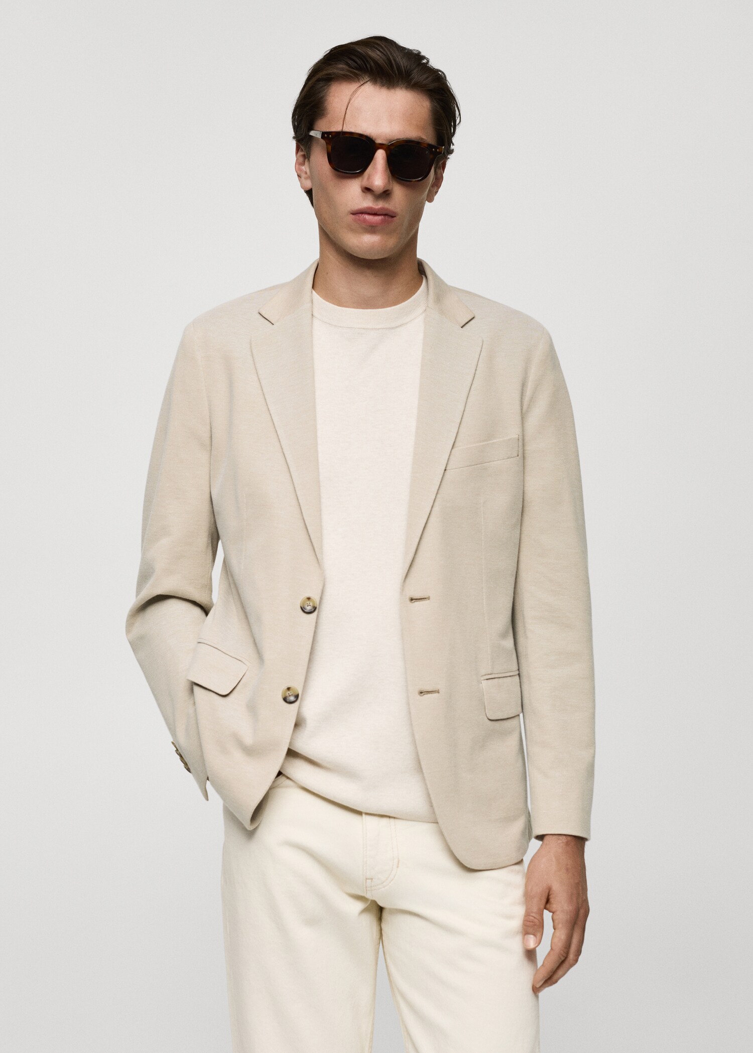 Structured slim fit cotton blazer - Medium plane