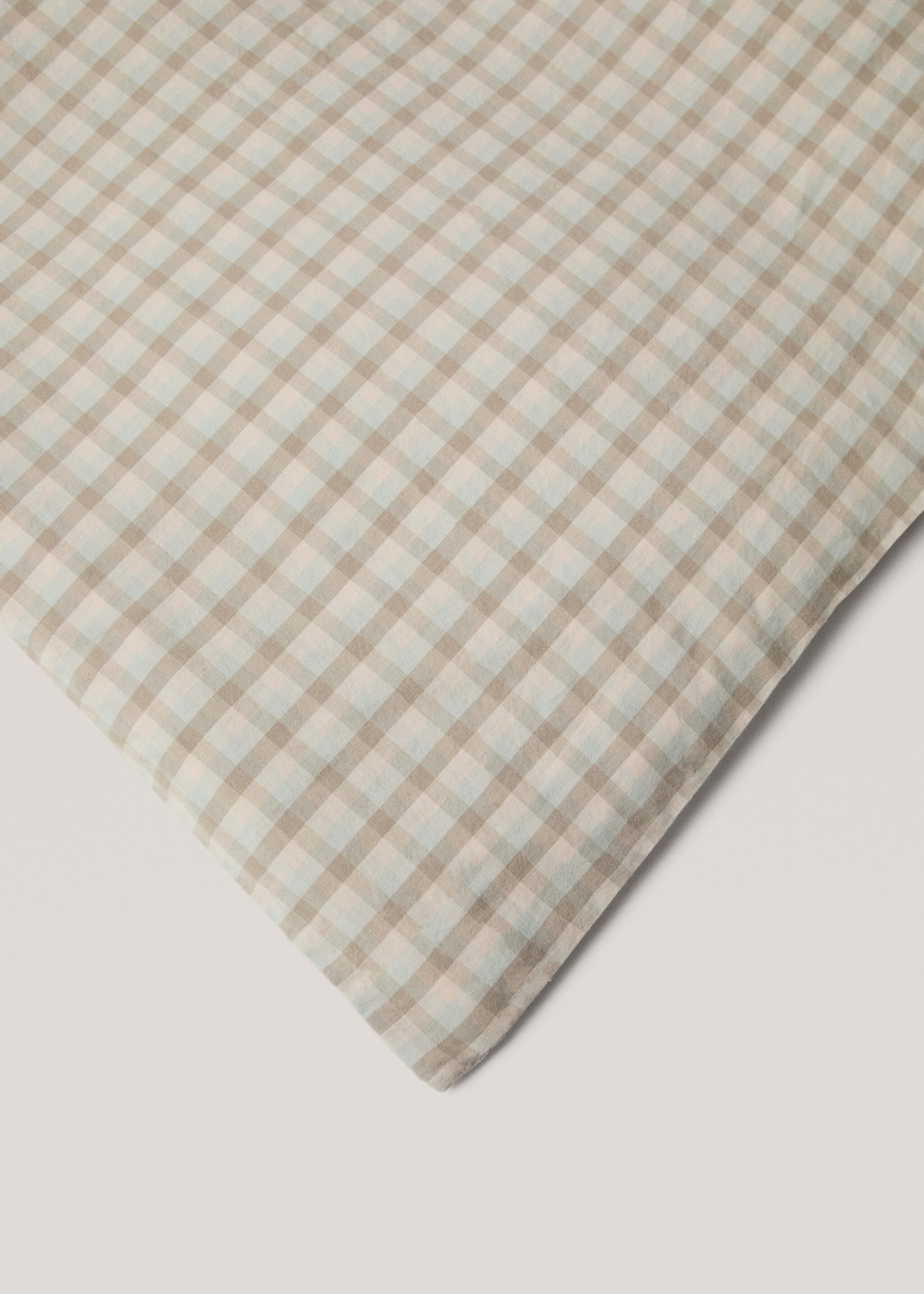Cotton duvet cover with gingham check design for king bed - Details of the article 3, Beige. Ref: 77050577-00.