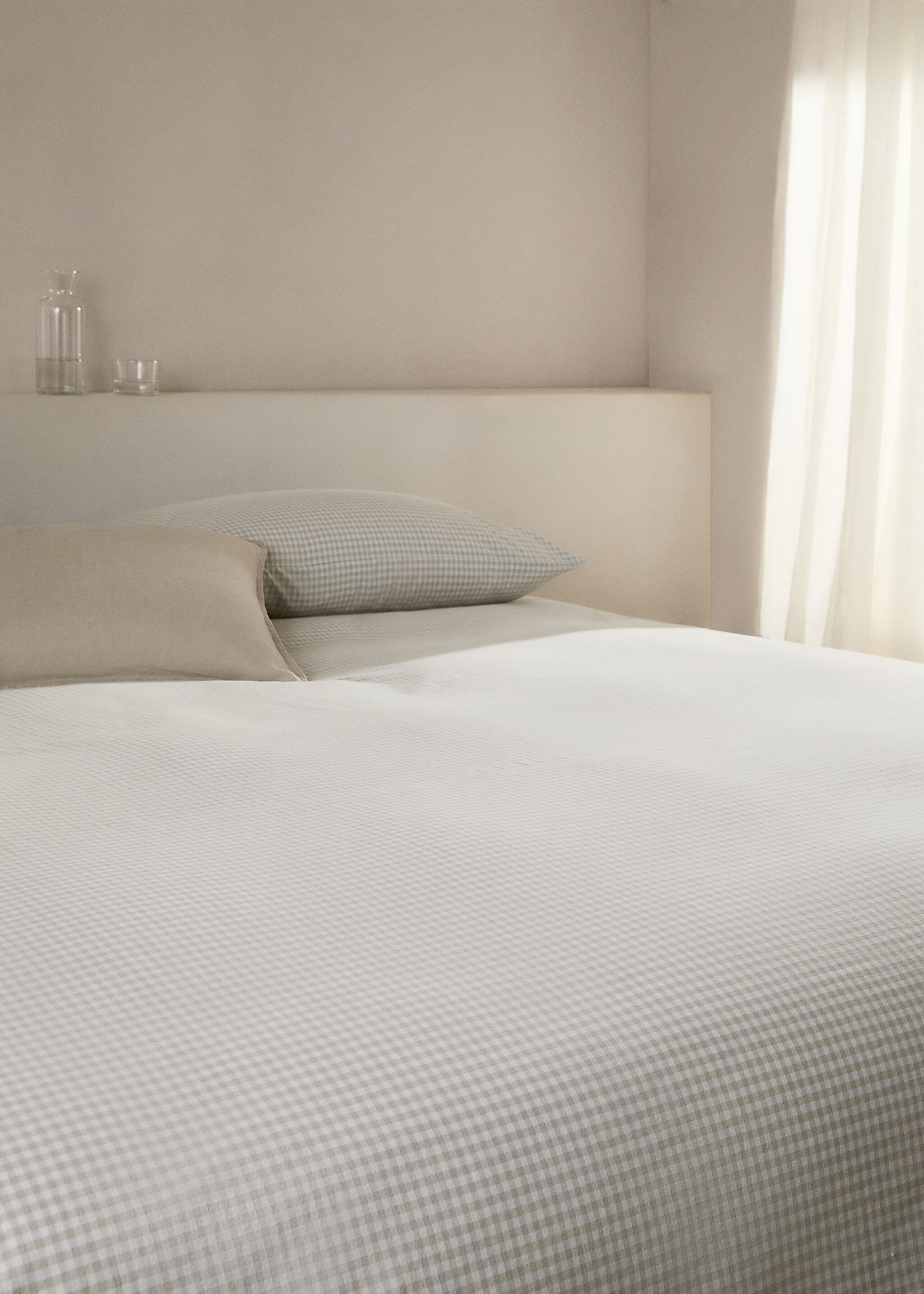 Cotton duvet cover with gingham check design for king bed - Details of the article 7, Aqua Green. Ref: 77050577-00.