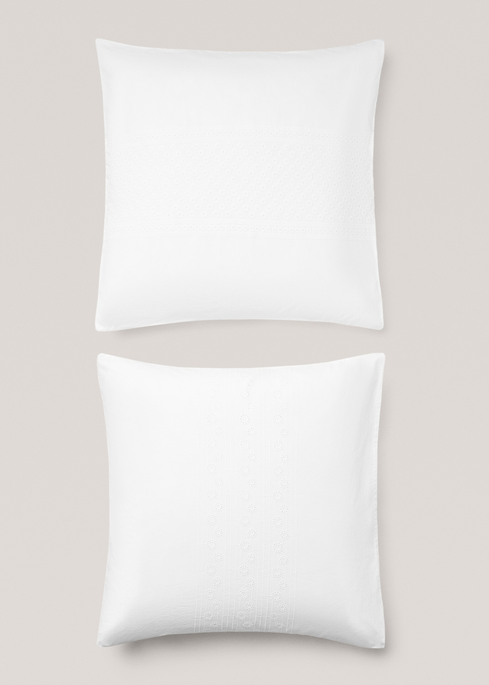 Floral embroidered cotton pillowcase 60x60cm - Article without model, White. Ref: 77050582-00.