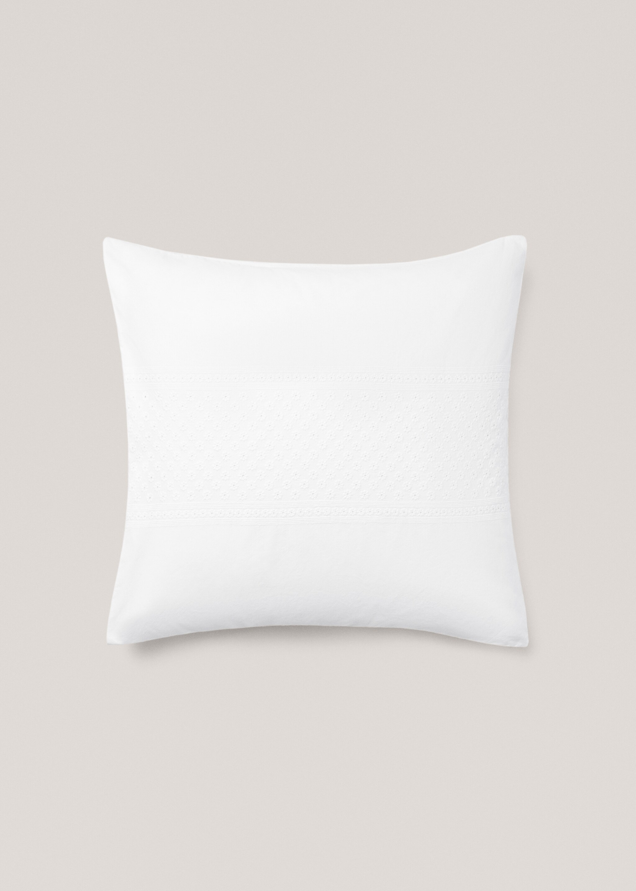 Floral embroidered cotton pillowcase 60x60cm - Details of the article 1, White. Ref: 77050582-00.