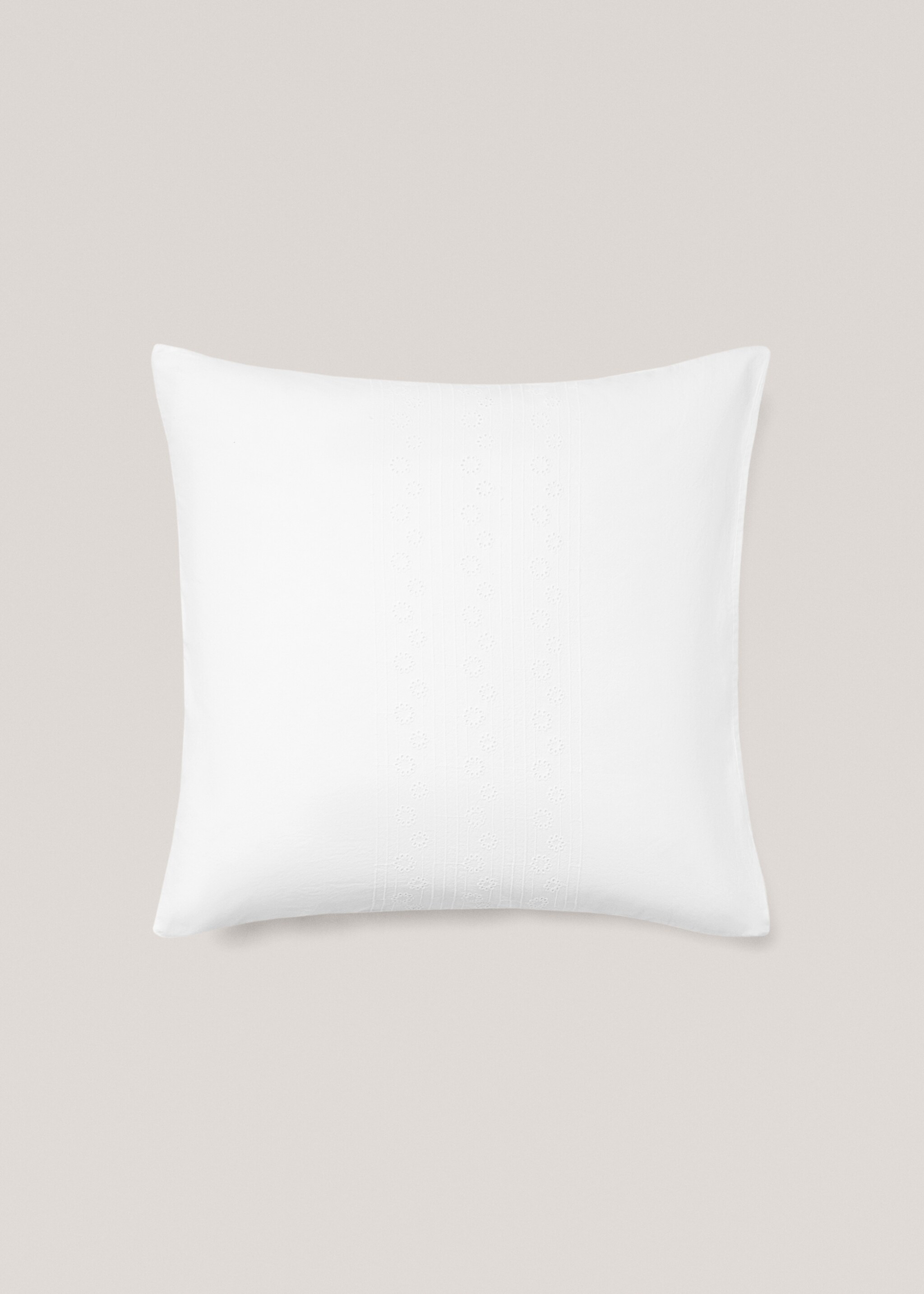 Floral embroidered cotton pillowcase 60x60cm - Details of the article 2, White. Ref: 77050582-00.