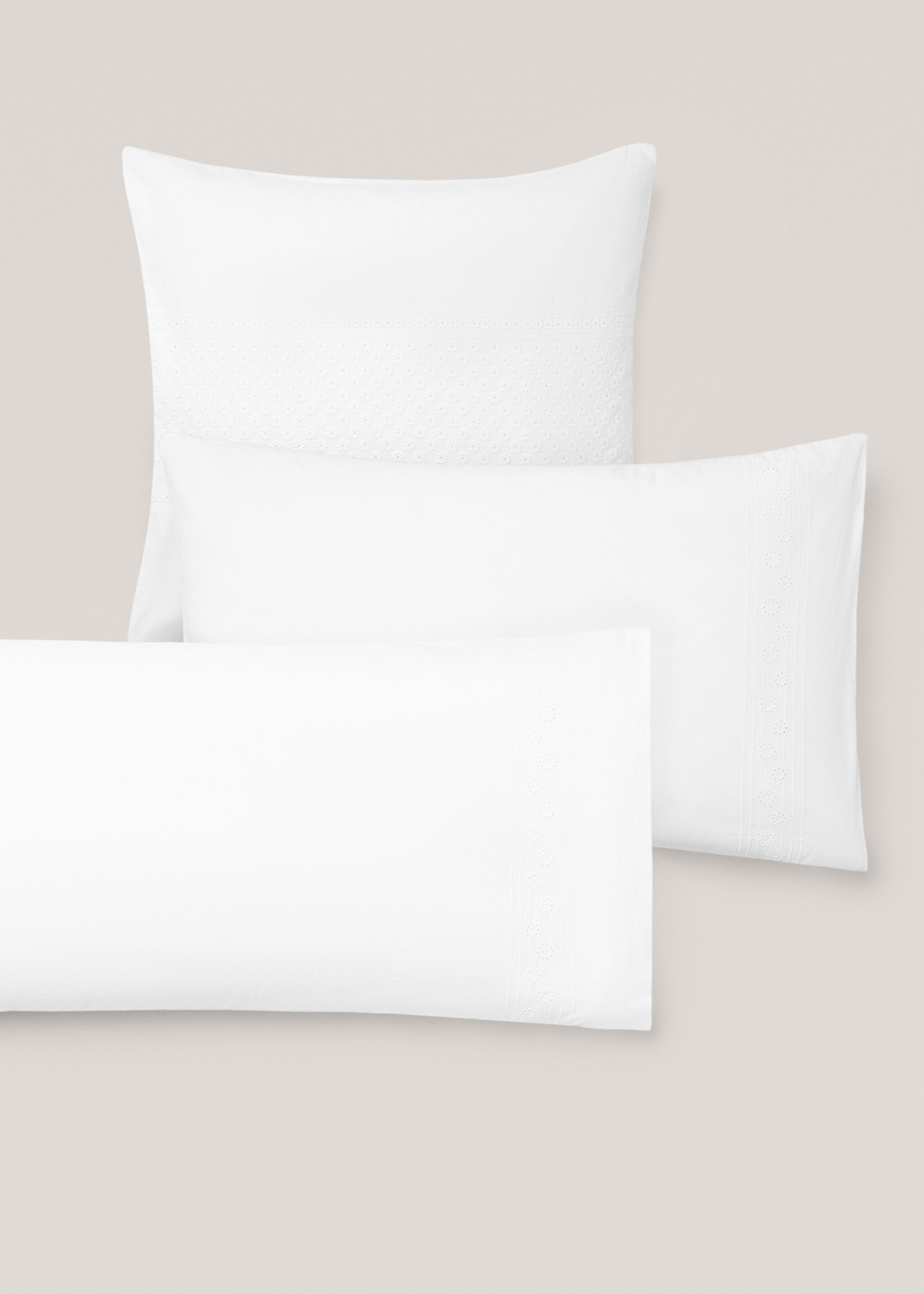 Floral embroidered cotton pillowcase 60x60cm - Details of the article 6, White. Ref: 77050582-00.