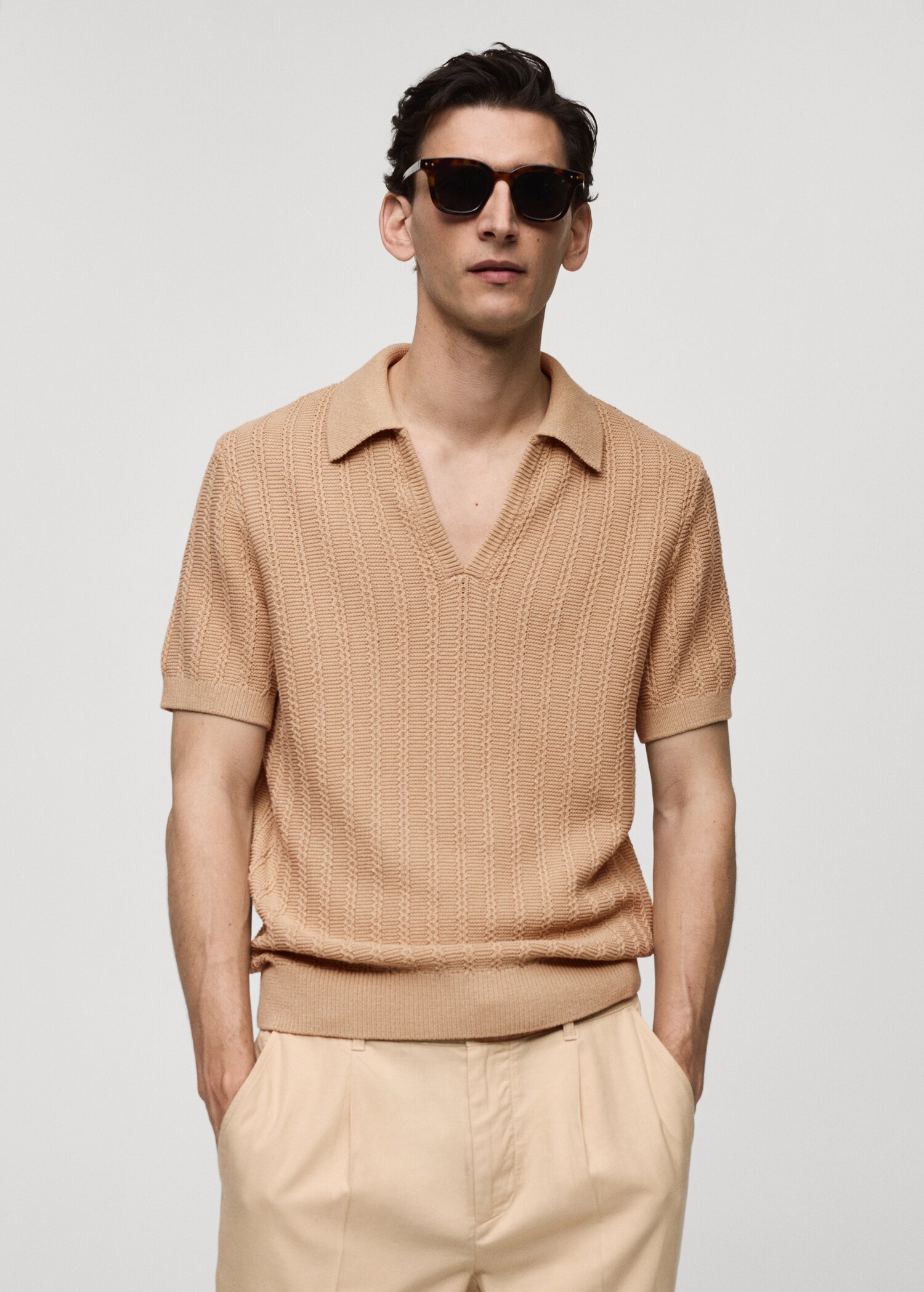Polo coton maille torsadée - Plan moyen