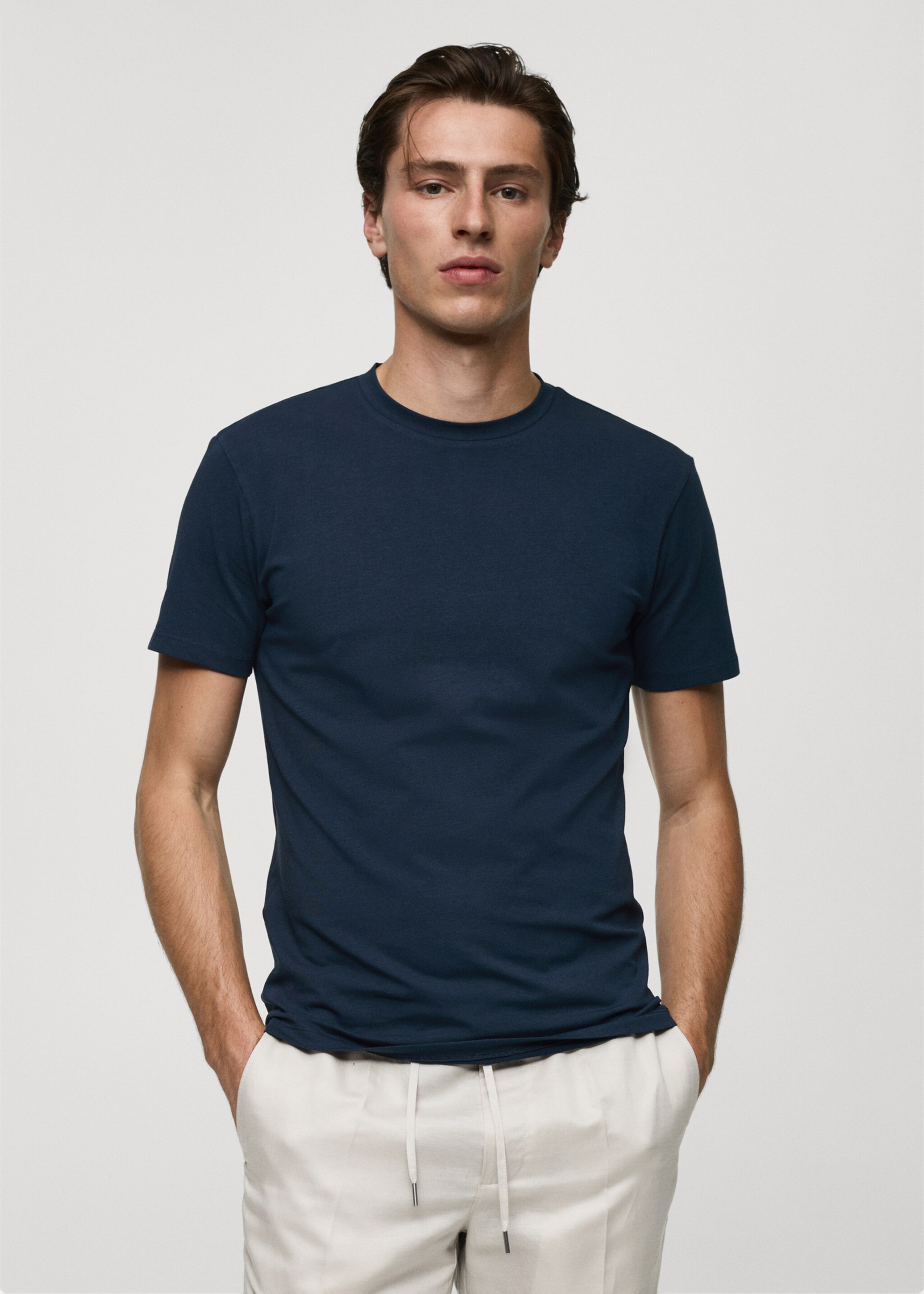 Stretch cotton T-shirt - Medium plane, Navy. Ref: 77050587-00.