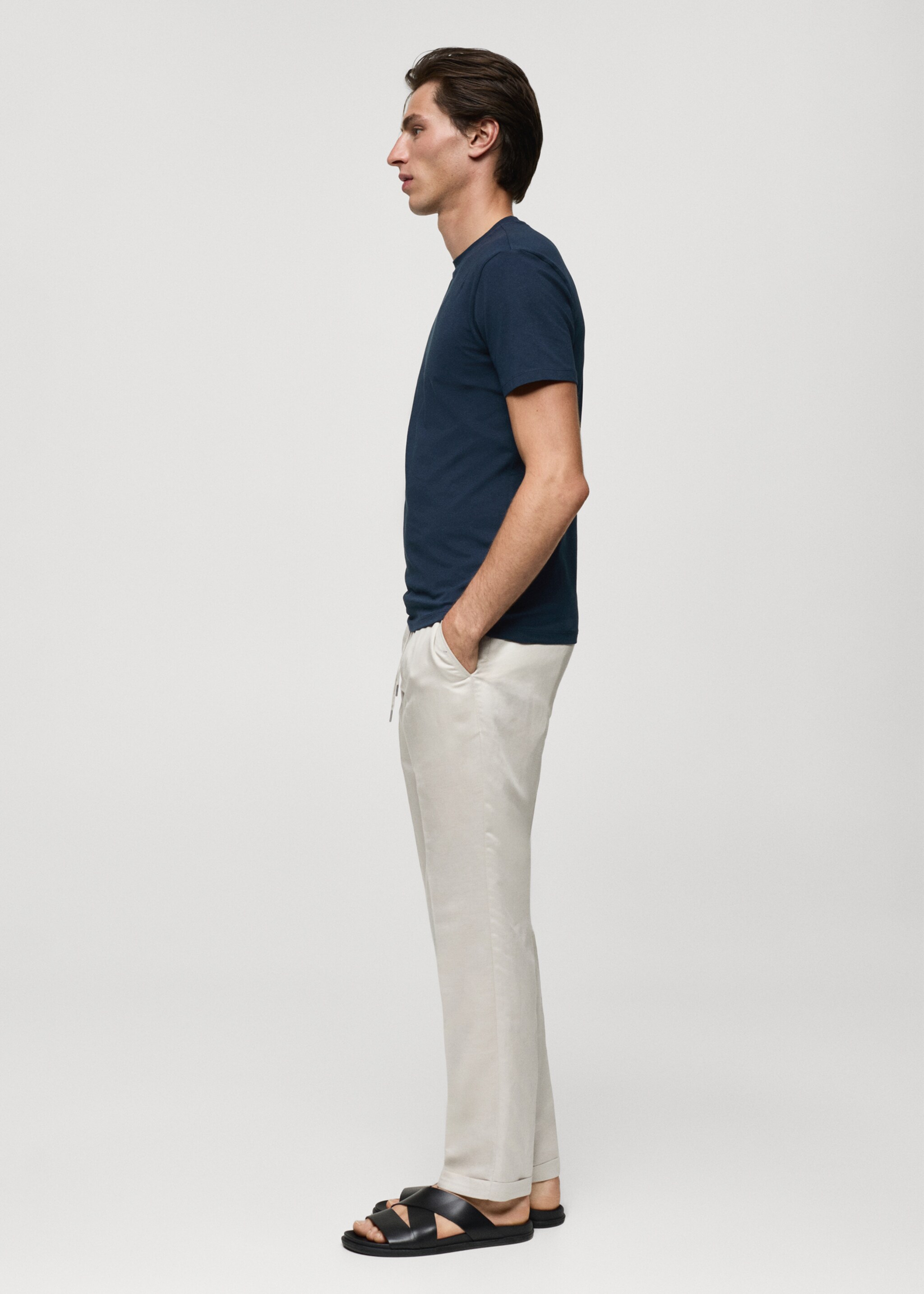 Stretch cotton T-shirt - Details of the article 2, Navy. Ref: 77050587-00.