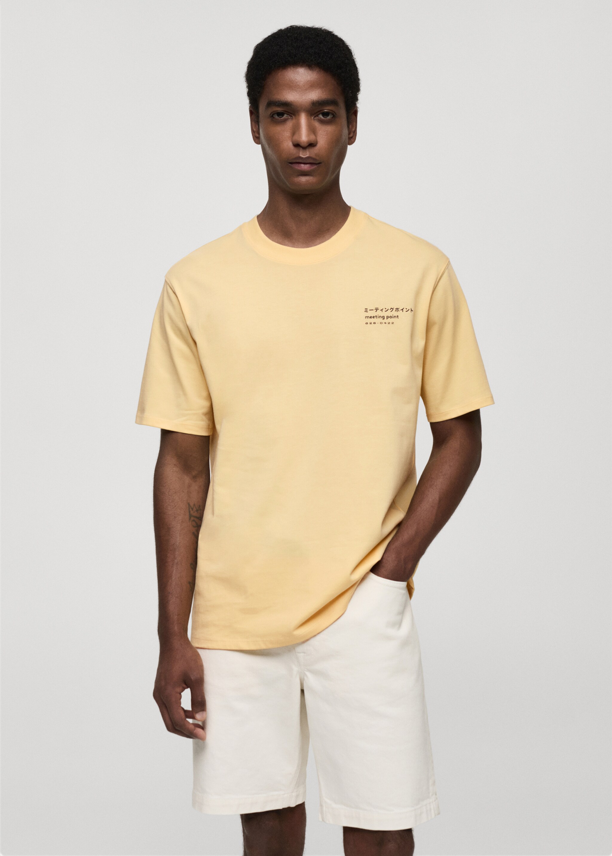 Printed cotton-blend T-shirt - Medium plane, Pastel Yellow. Ref: 77050590-00.