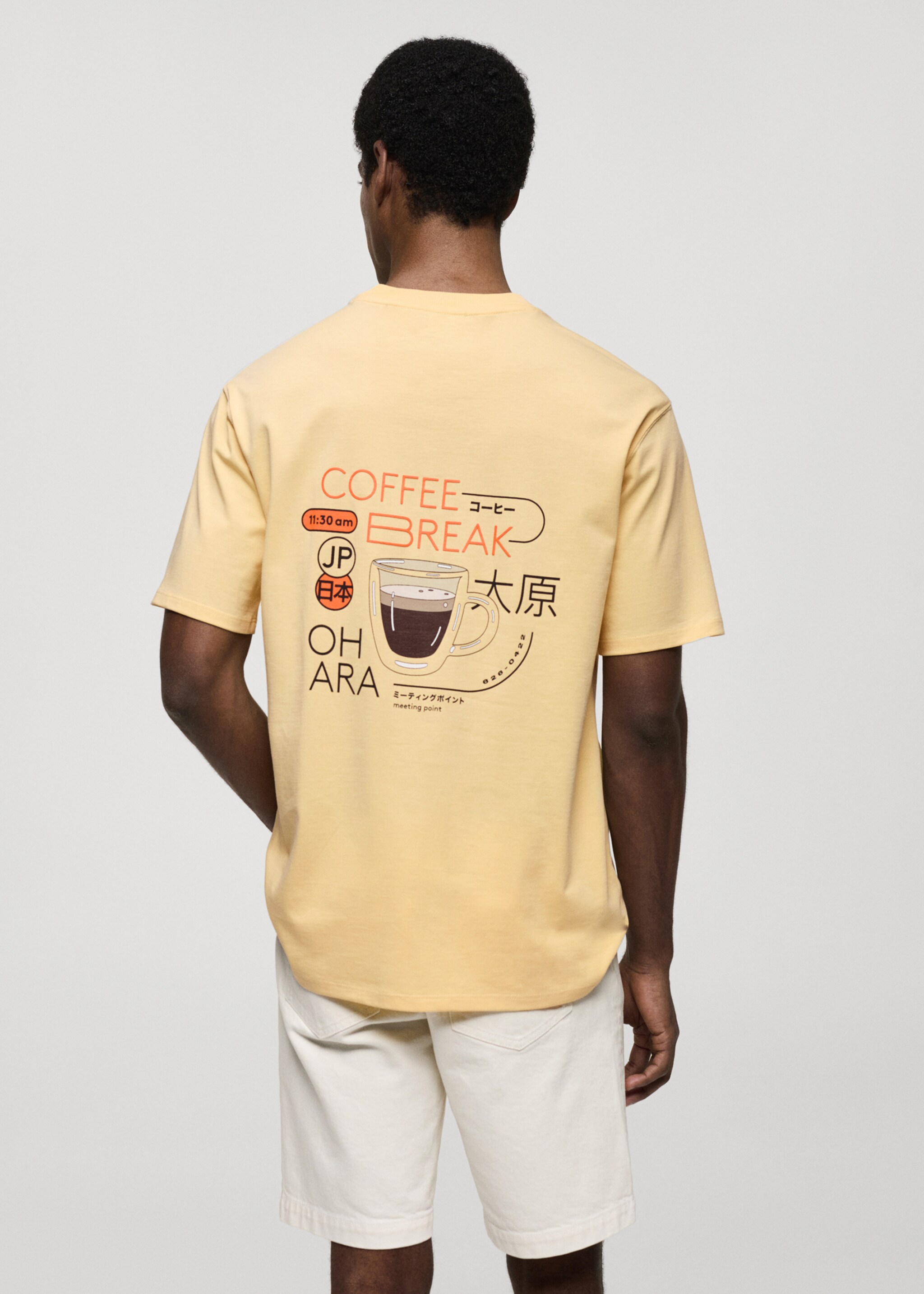 Printed cotton-blend T-shirt - Reverse of the article, Pastel Yellow. Ref: 77050590-00.