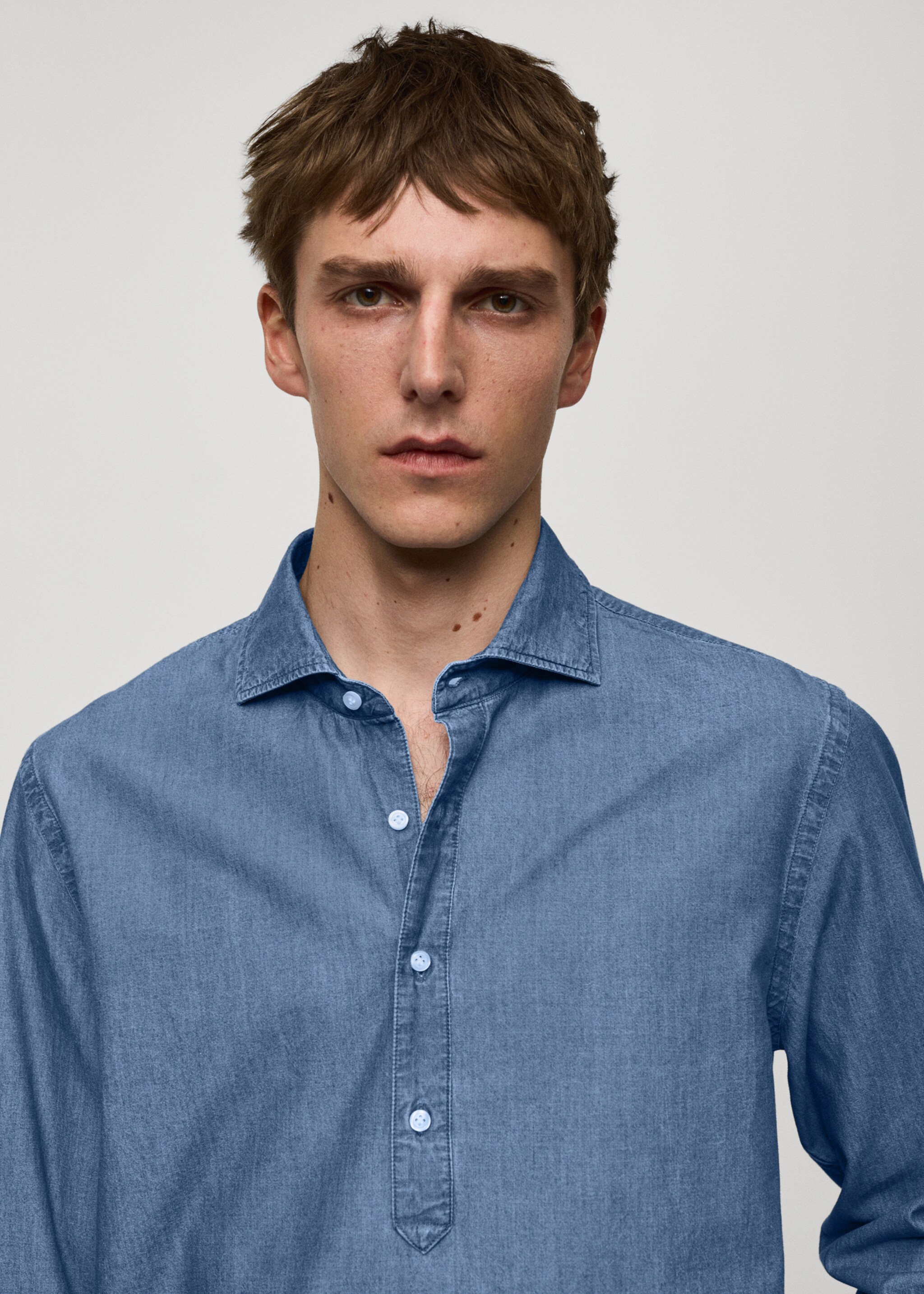 100% chambray pamut pólóing - A termék adatai 1, Közepes kék. Ref: 77050608-00.
