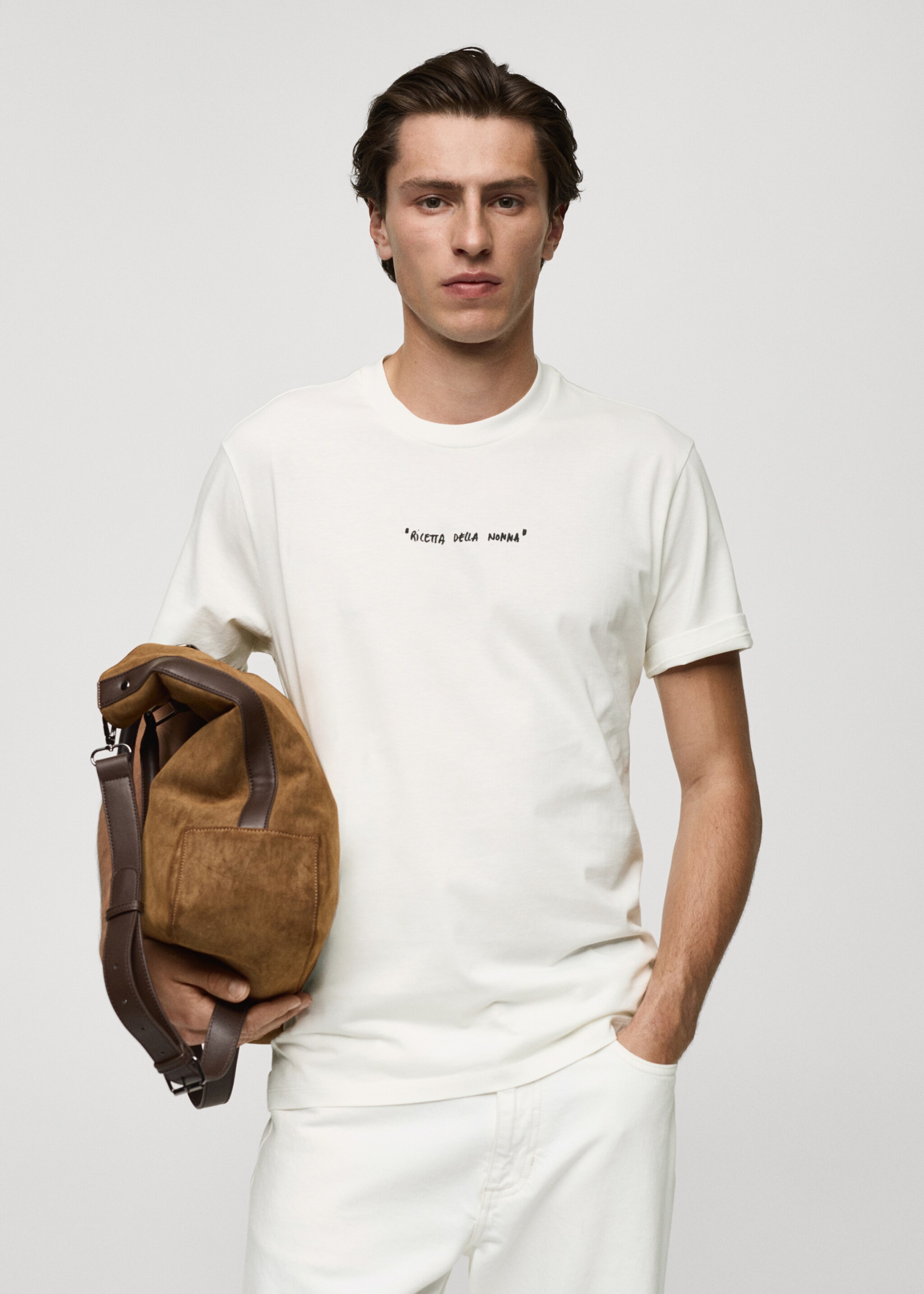 Regular fit printed cotton t-shirt - Medium plane, Off White. Ref: 77050642-00.