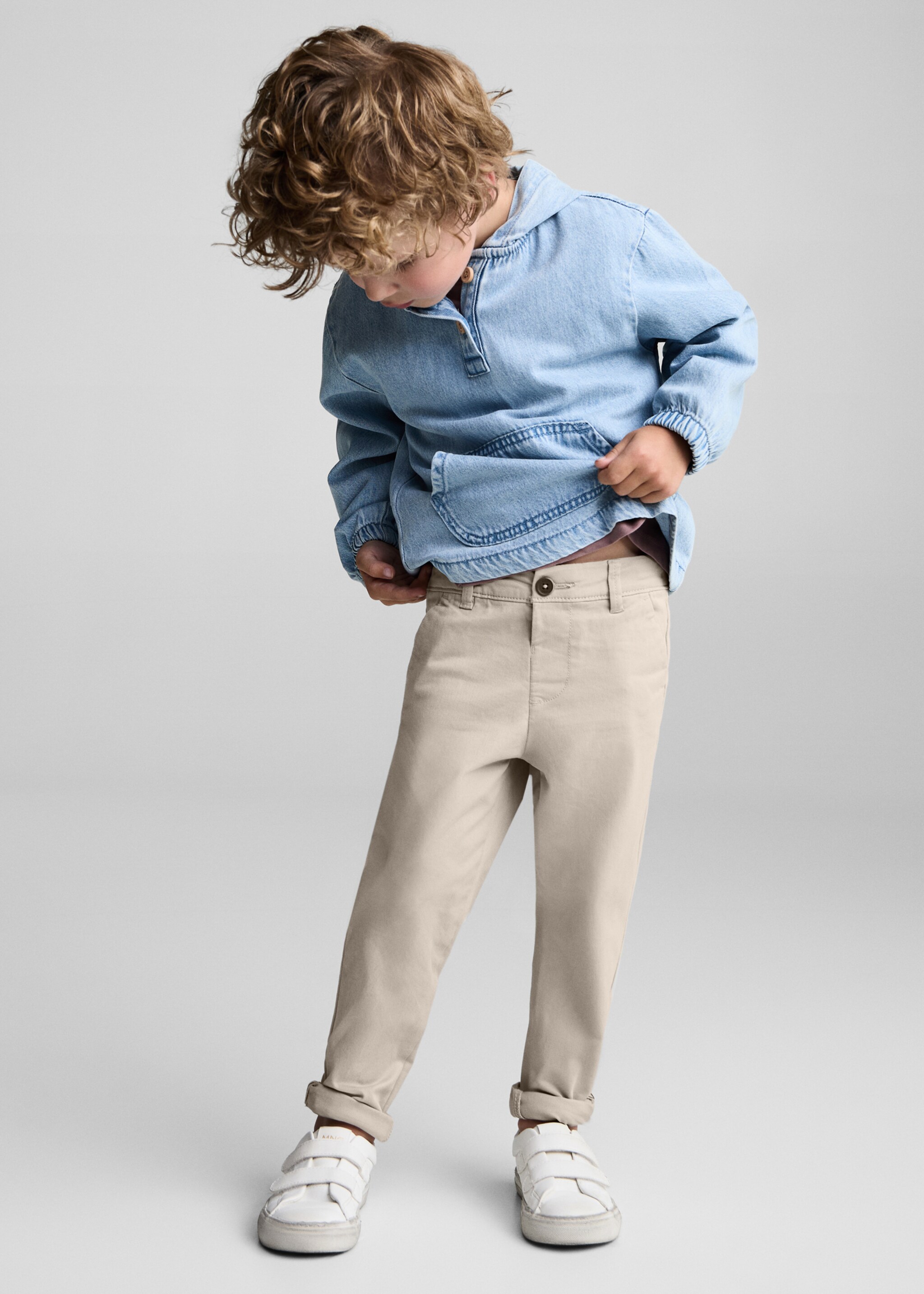 Pantalons xinesos cotó - Pla mig, Gris gel. Ref: 77051013-00.