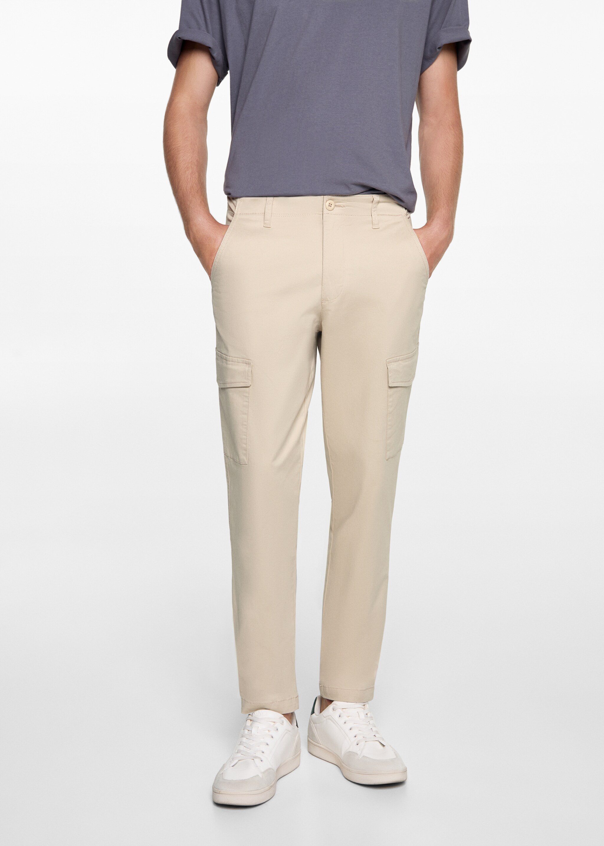 Cotton cargo trousers - Details of the article 6, Beige. Ref: 77051508-00.