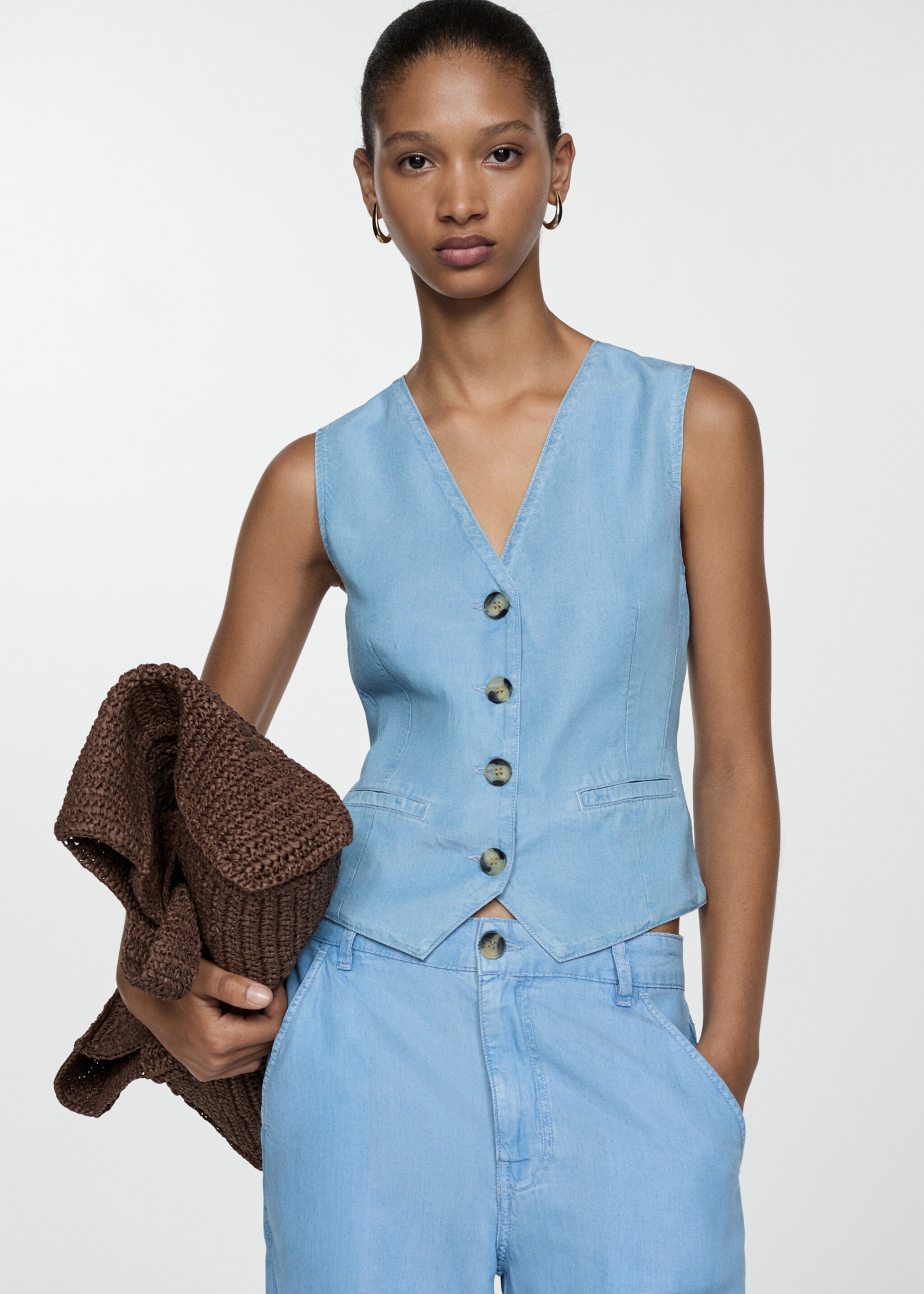 Chaleco lyocell efecto denim - Plano medio, Azul claro. Ref: 77052006-00.