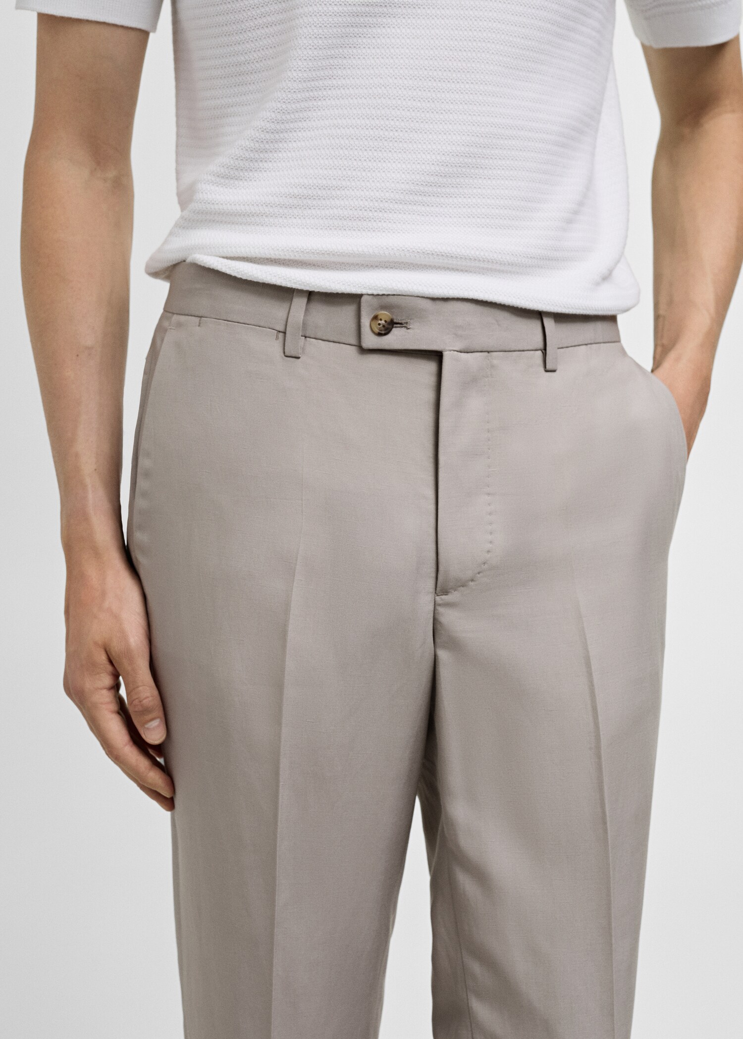 Slim-fit linen-blend suit pants - Details of the article 1
