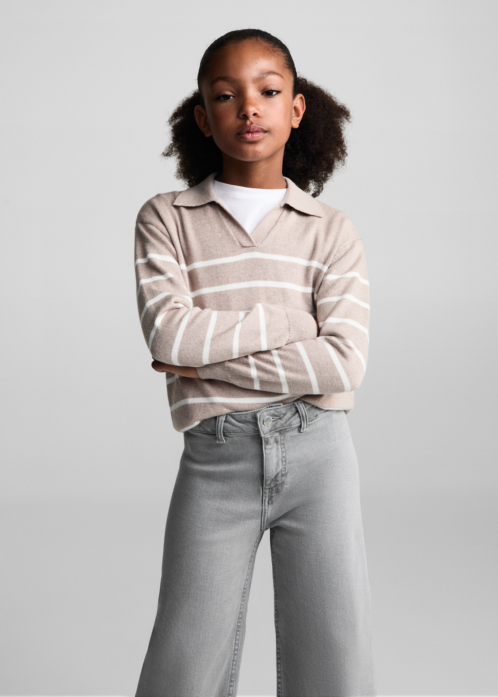 Jupe-culotte jean bas effiloché - Plan moyen, Gris denim. Ref: 77052538-00.
