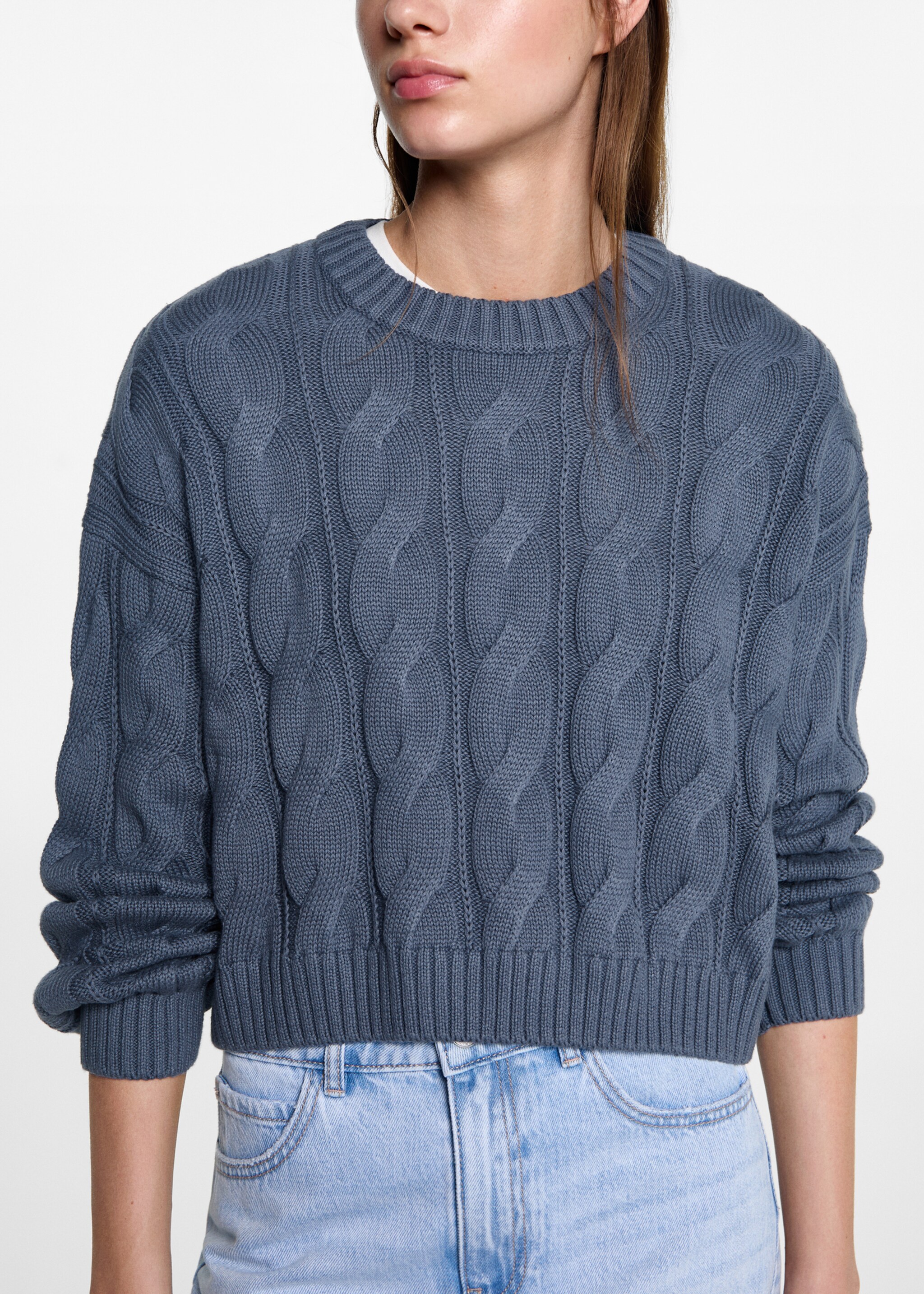 Braided knitted sweater - Medium plane, Blue. Ref: 77052933-00.