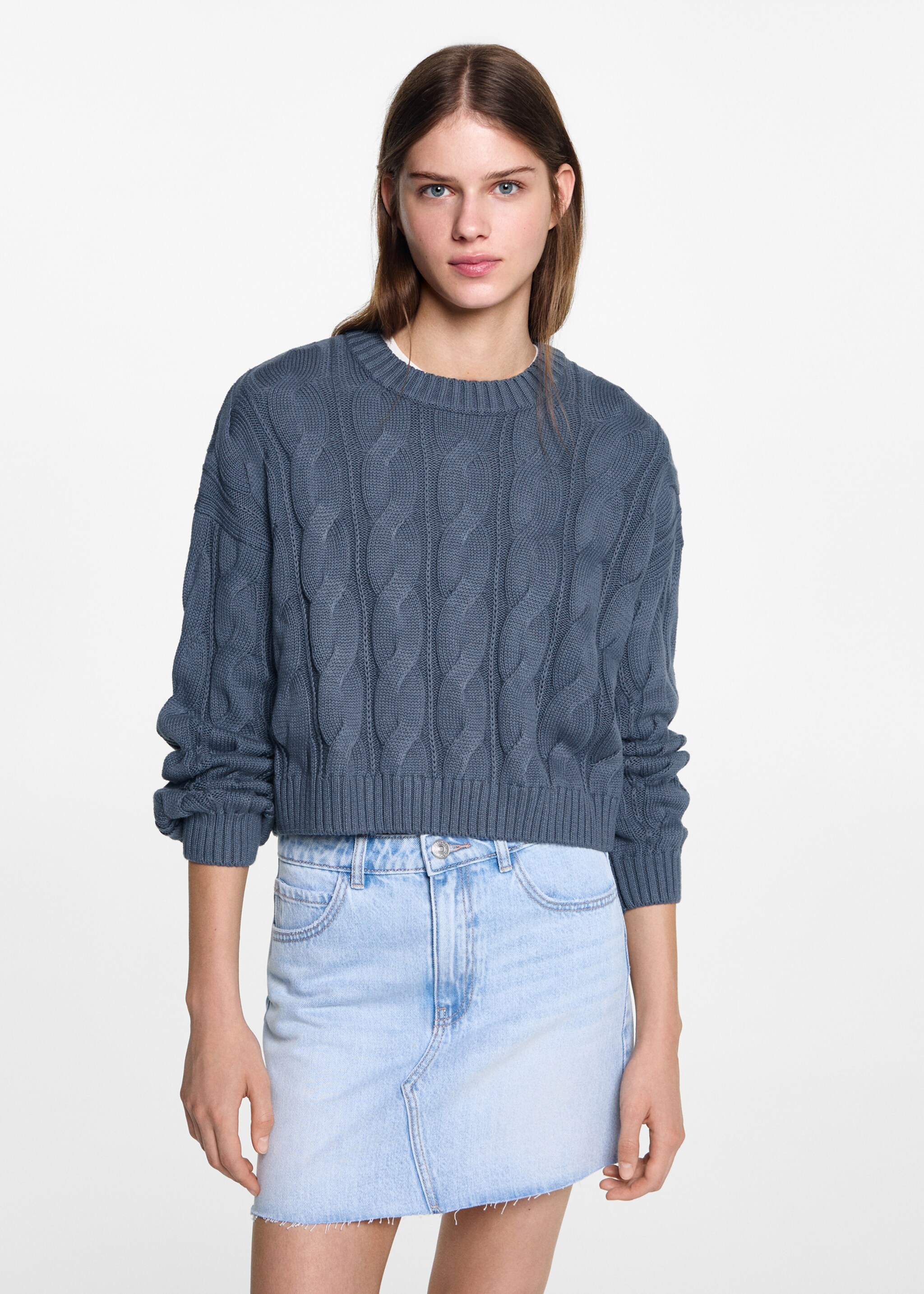 Braided knitted sweater - Details of the article 1, Blue. Ref: 77052933-00.