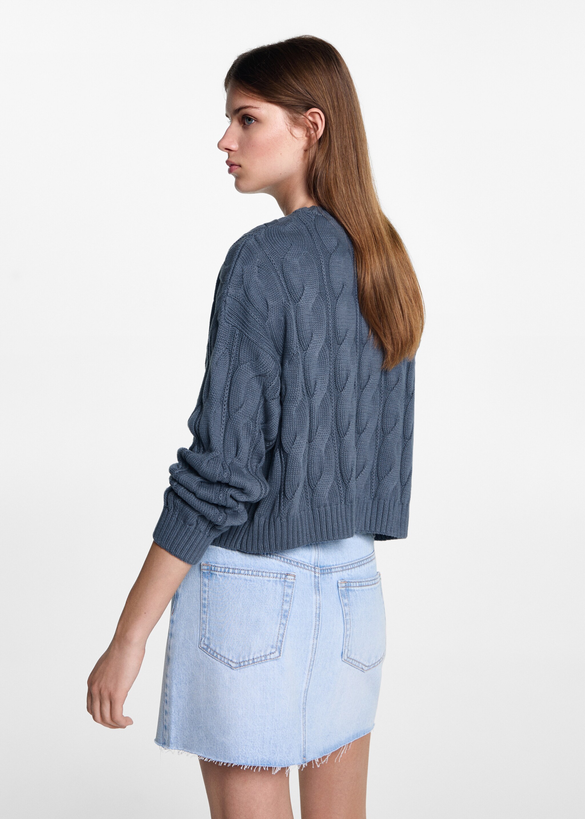 Braided knitted sweater - Reverse of the article, Blue. Ref: 77052933-00.
