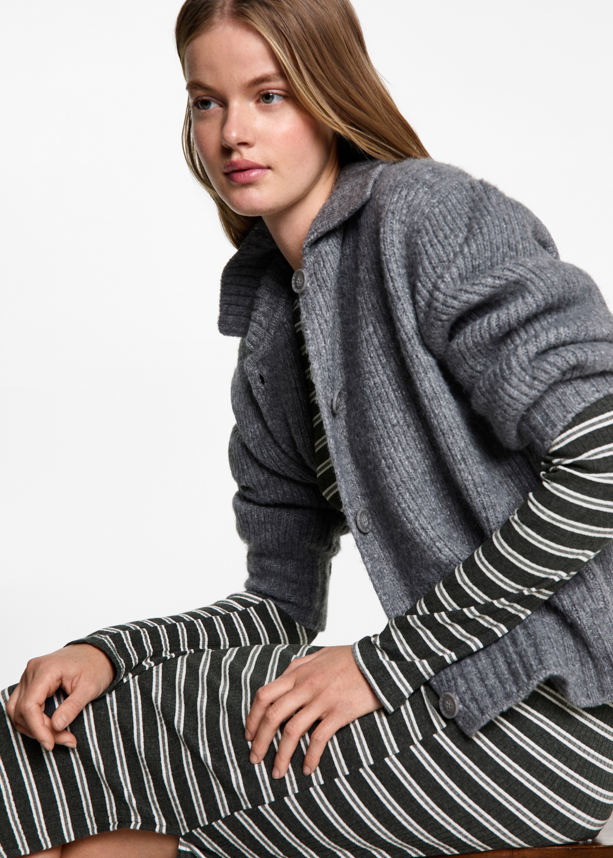 Cut-out striped dress - Details of the article 2, Grey. Ref: 77052936-00.