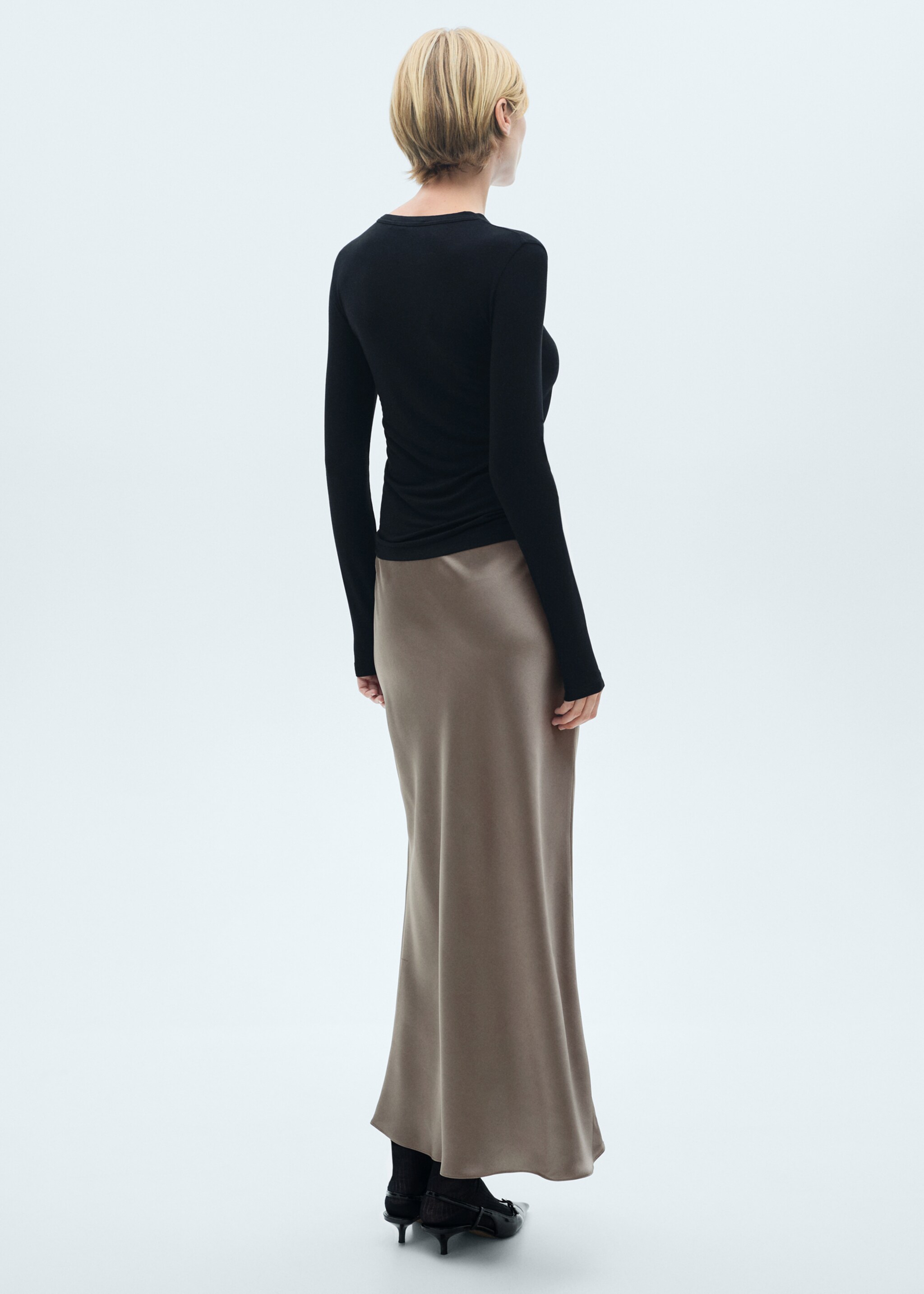 Satin long skirt - Reverse of the article, Medium Brown. Ref: 77052937-00.
