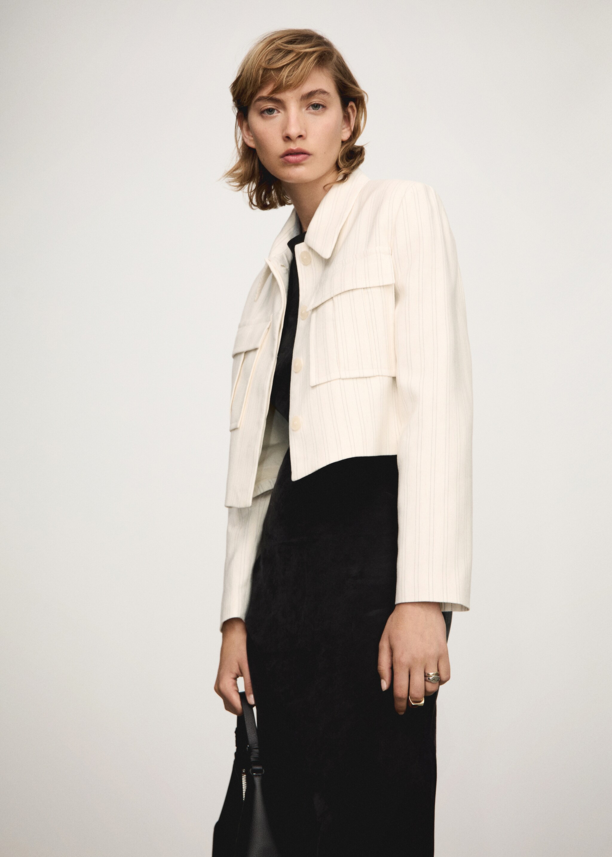 Gestreifte Jacke mit Streifenmuster - Mittlere Ansicht, Ecru. Ref: 77053271-00.