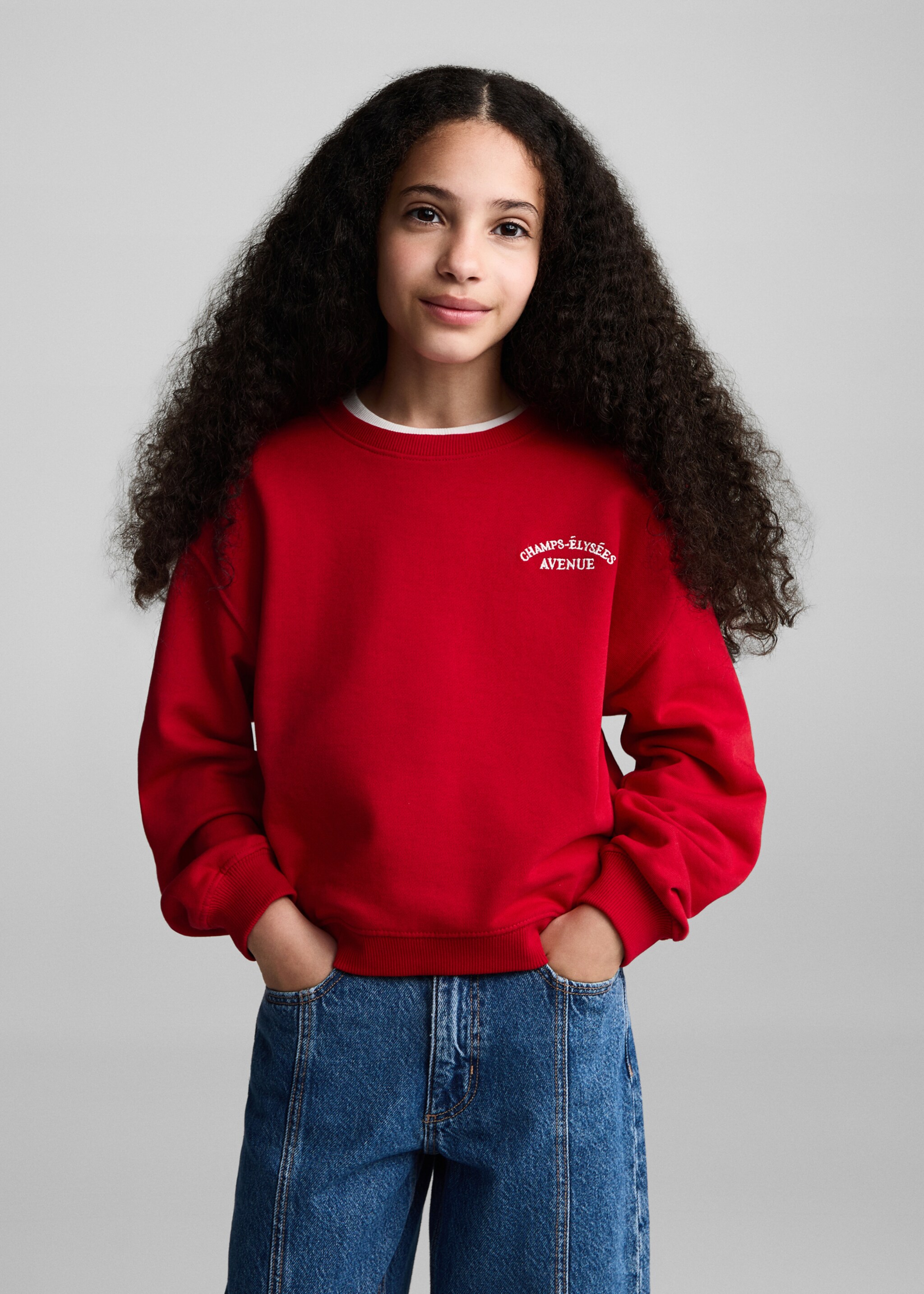 Embroidered detail cotton sweatshirt - Medium plane, Red. Ref: 77053273-00.