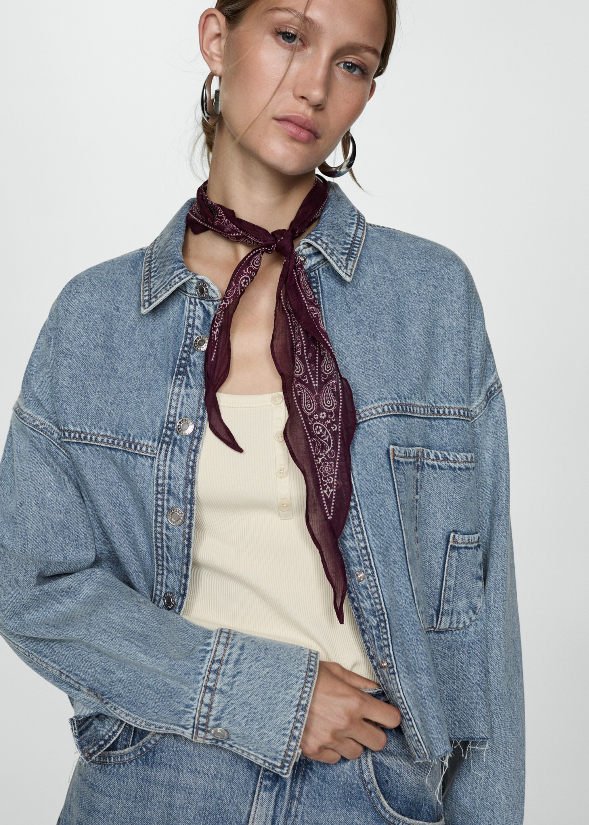Denim overshirt with frayed hem - Medium plane, Medium Blue. Ref: 77054016-00.