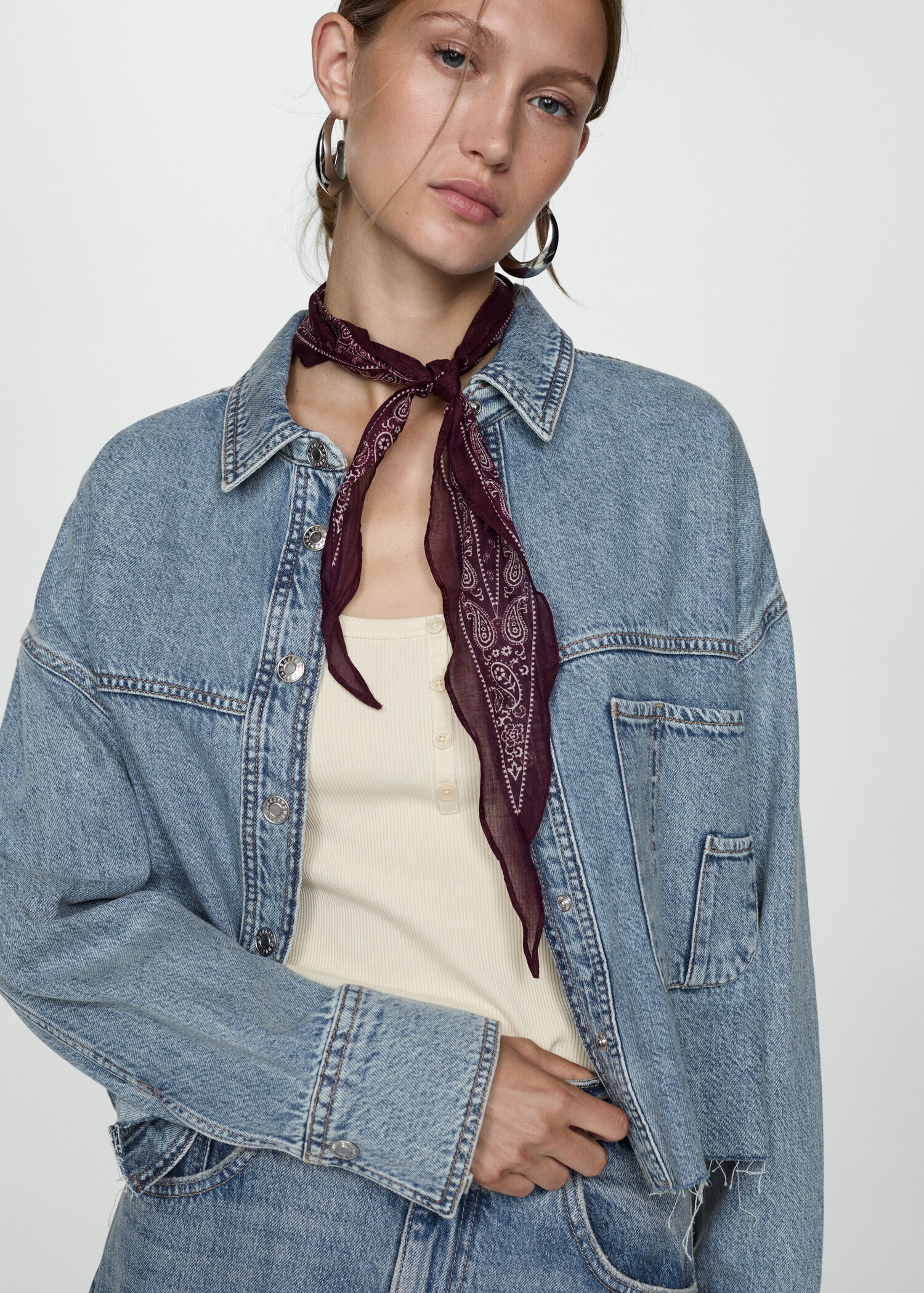 Denim overshirt with frayed hem - Medium plane