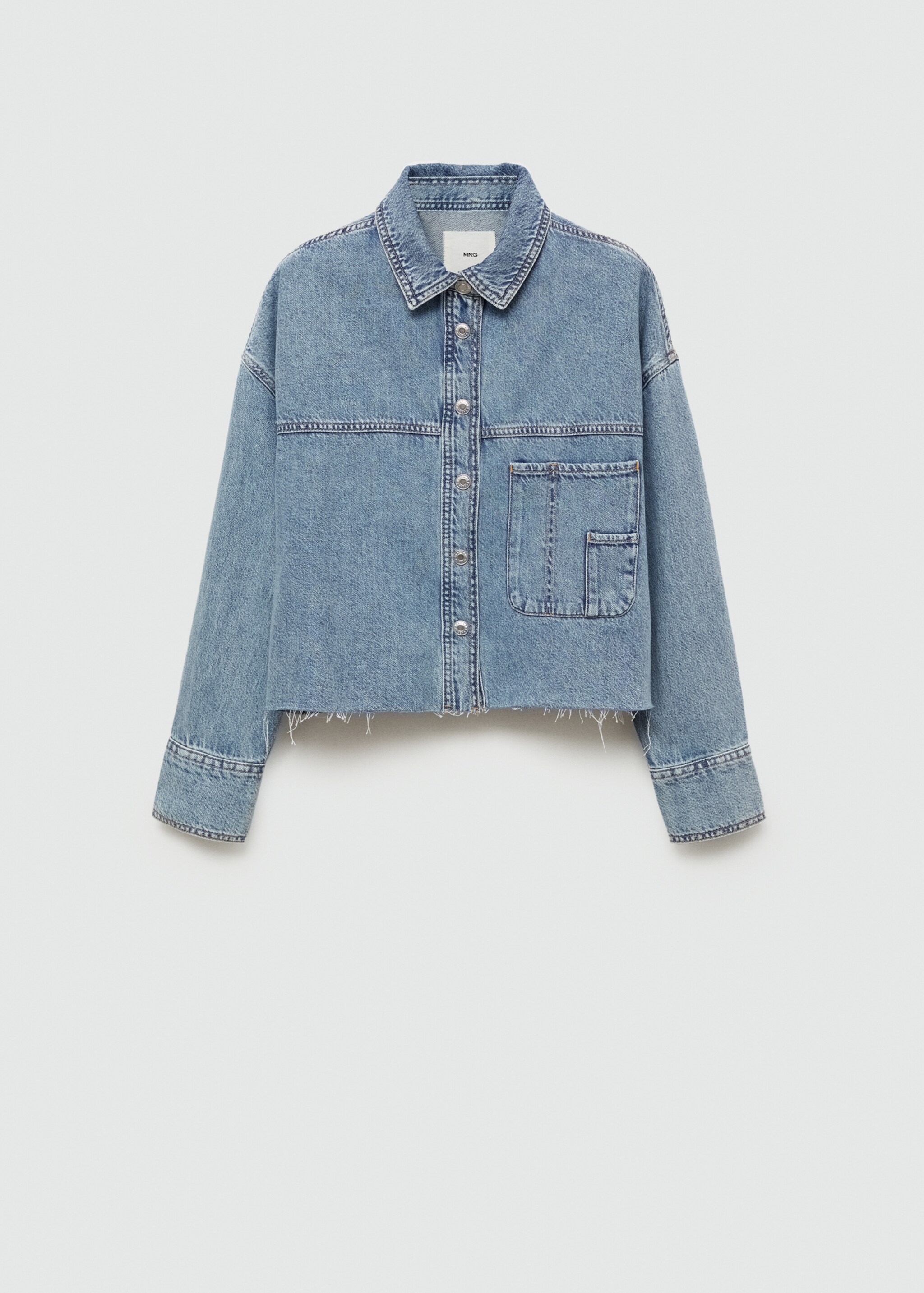 Denim overshirt with frayed hem - Article without model, Medium Blue. Ref: 77054016-00.
