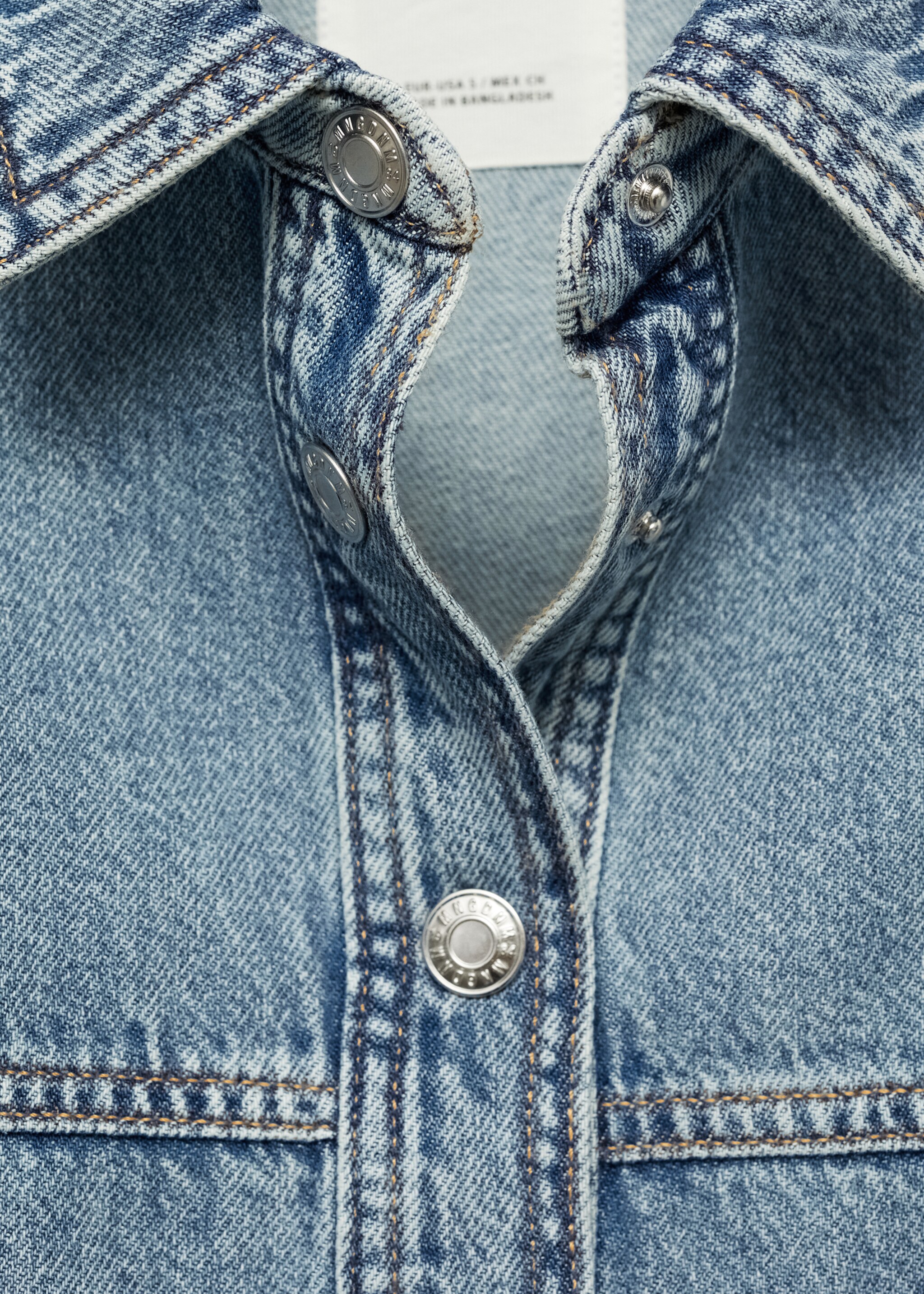 Denim overshirt with frayed hem - Details of the article 8, Medium Blue. Ref: 77054016-00.