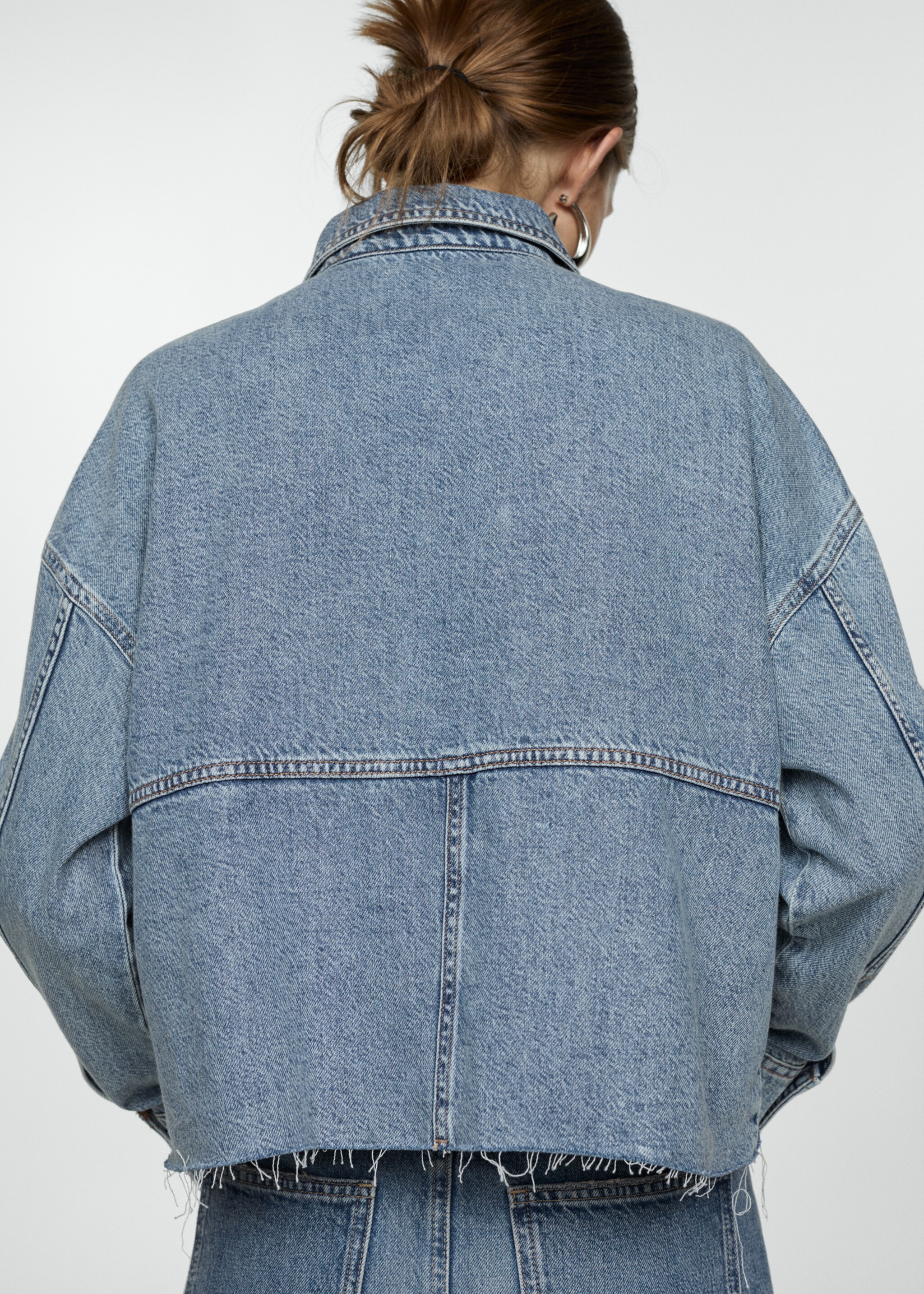 Denim overshirt with frayed hem - Reverse of the article, Medium Blue. Ref: 77054016-00.