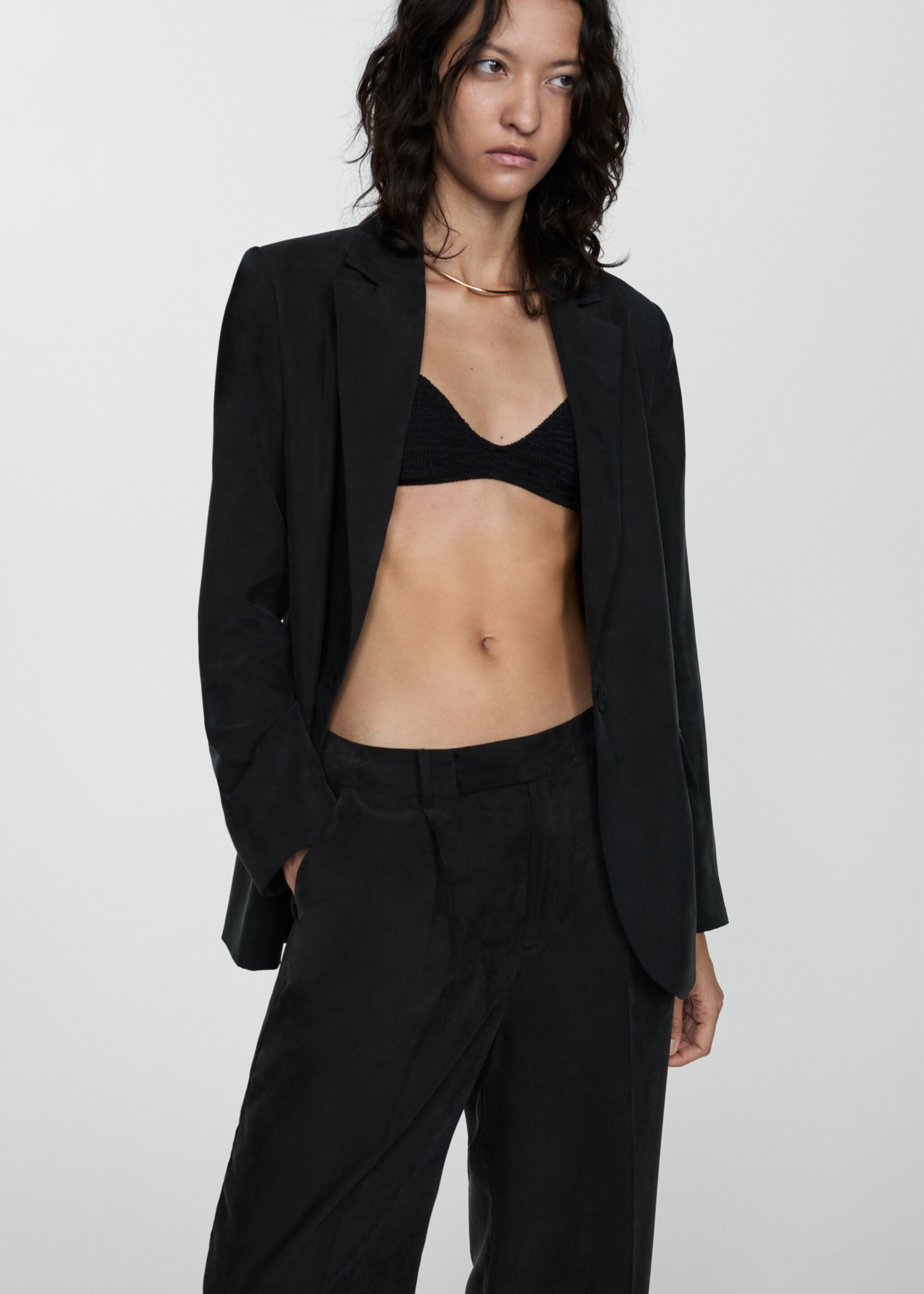 Straight-fit cupro trousers - Details of the article 1, Black. Ref: 77054024-00.