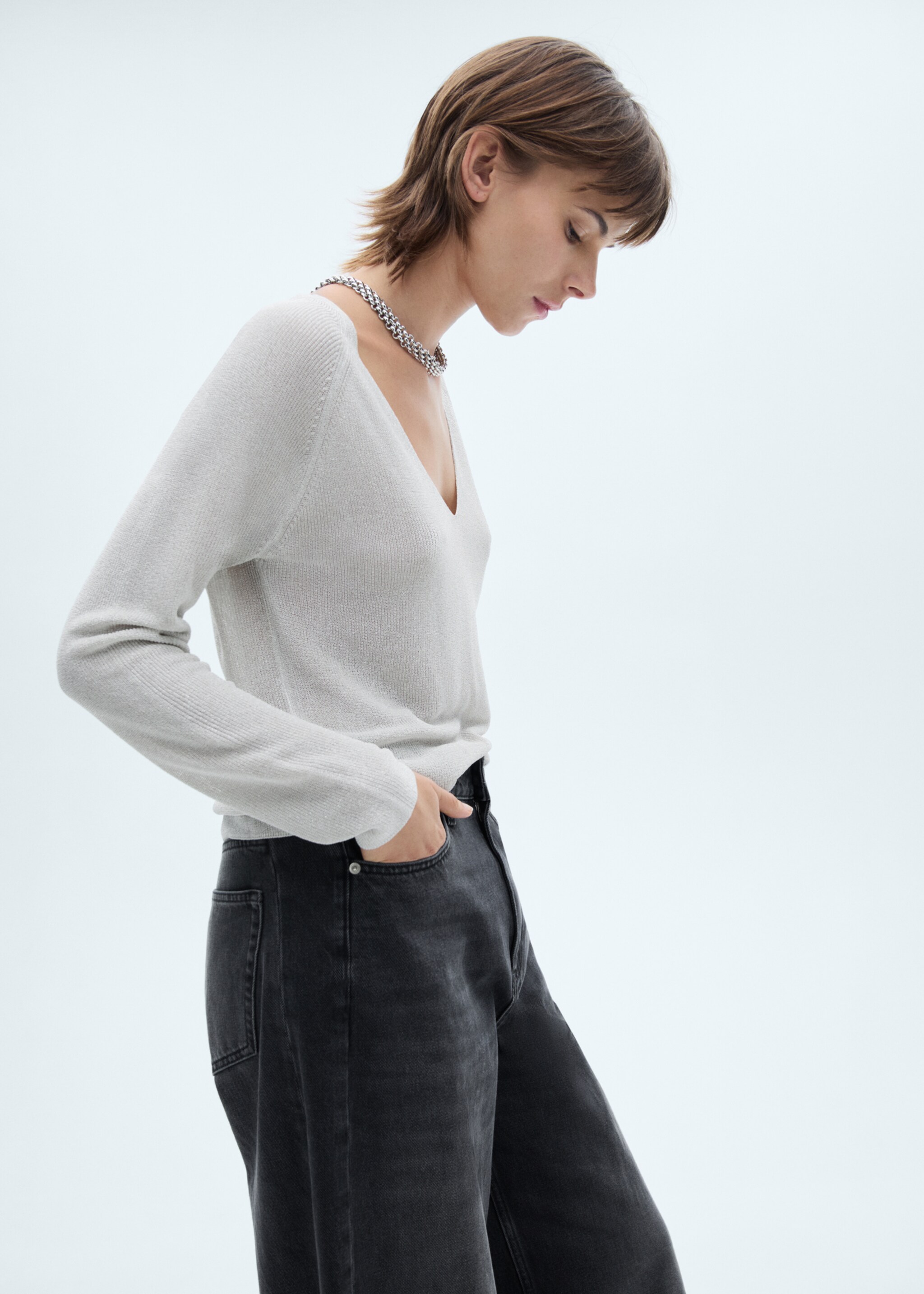 Pull-over Lurex col V - Plan moyen