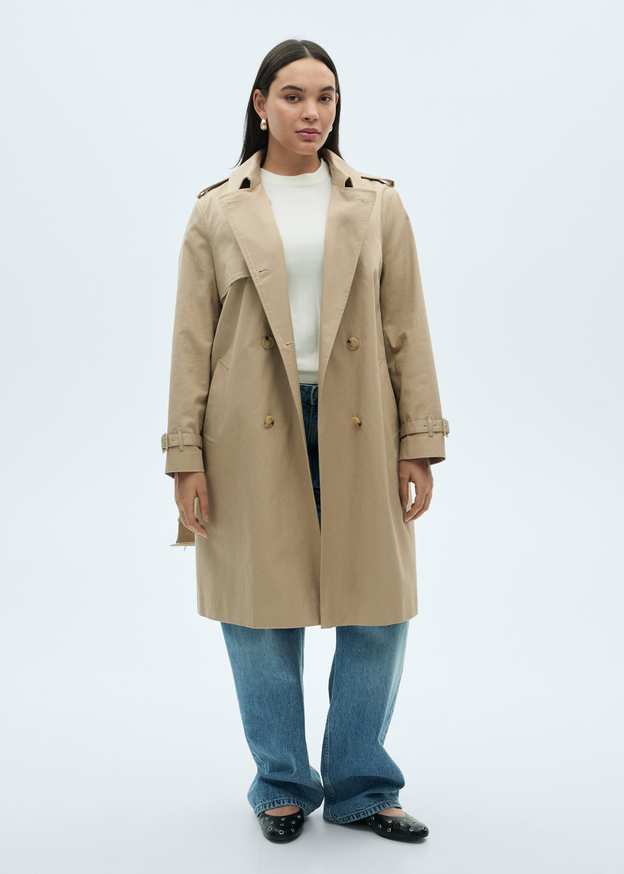 Classic trench coat with belt - Details of the article 3, Beige. Ref: 77054028-00.