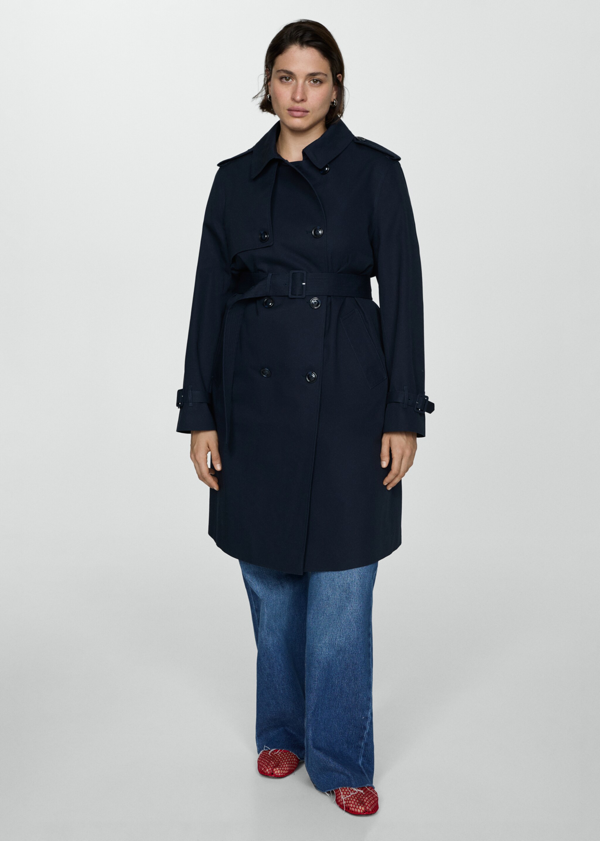 Classic trench coat with belt - Details of the article 3, Dark Navy. Ref: 77054028-00.