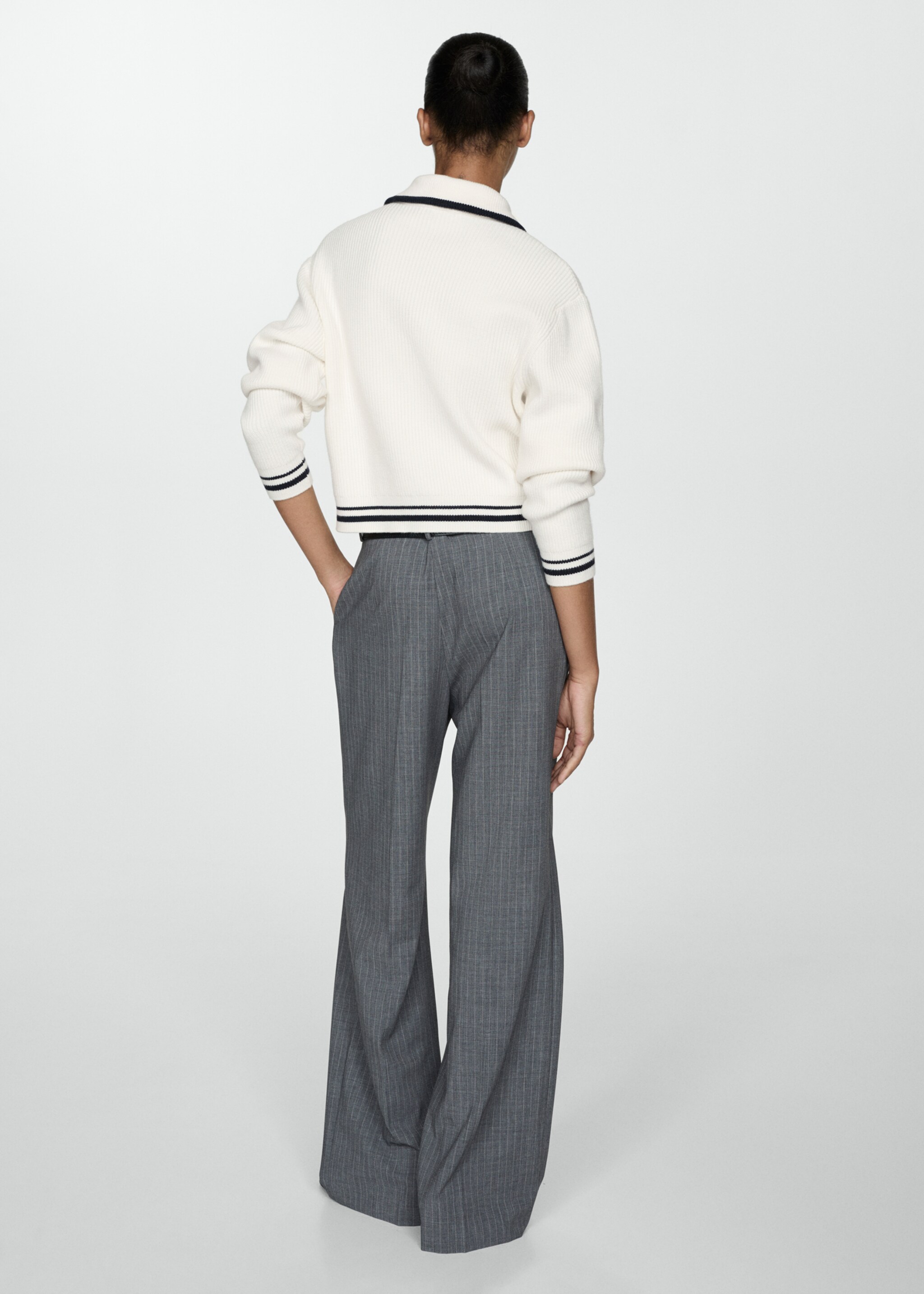 Striped sweater with zip - Reverse of the article, Ecru. Ref: 77054031-00.