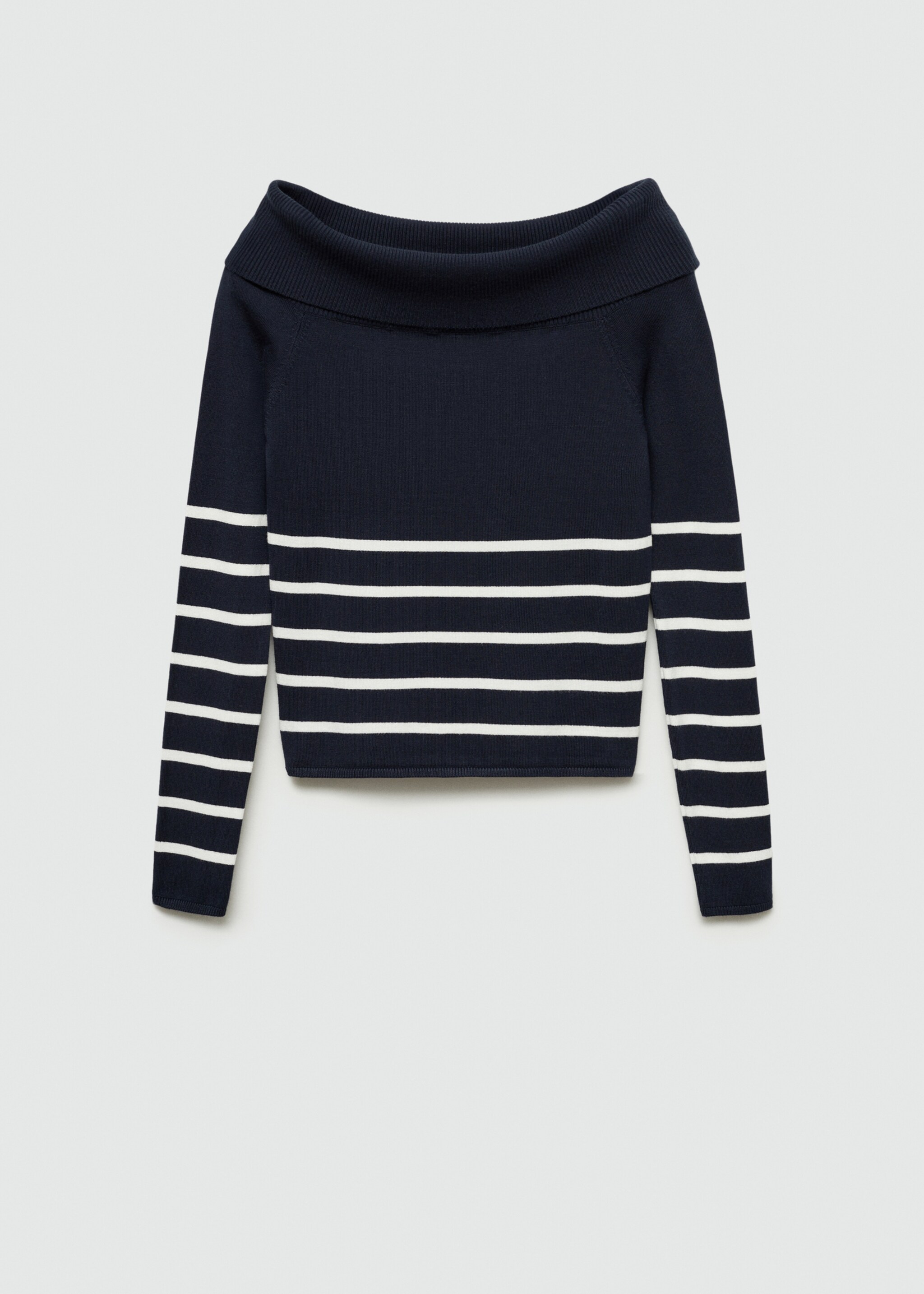 Open-shoulder striped sweater - Article without model, Dark Navy. Ref: 77054041-00.