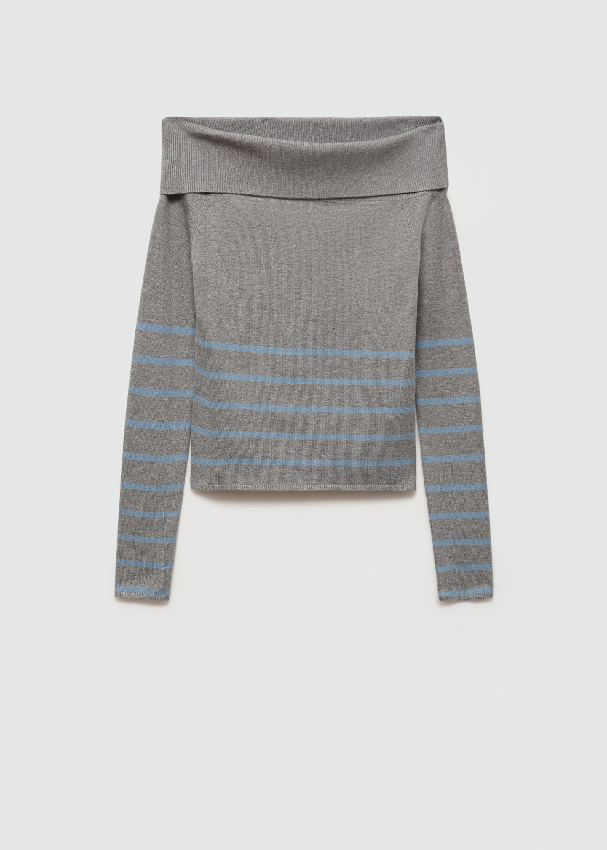 Open-shoulder striped sweater - Article without model, Grey. Ref: 77054041-00.