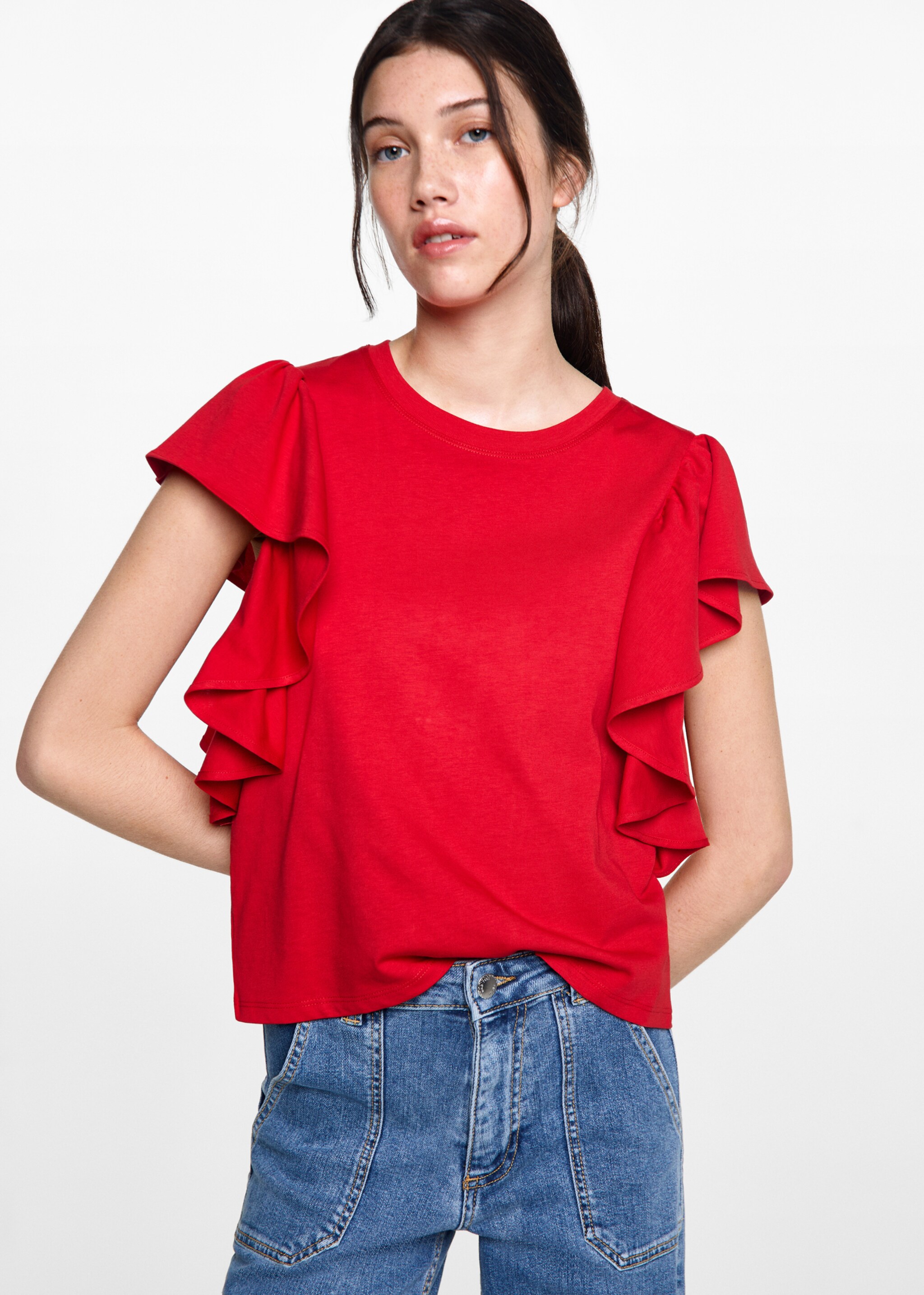 T-shirt en coton à volants - Plan moyen