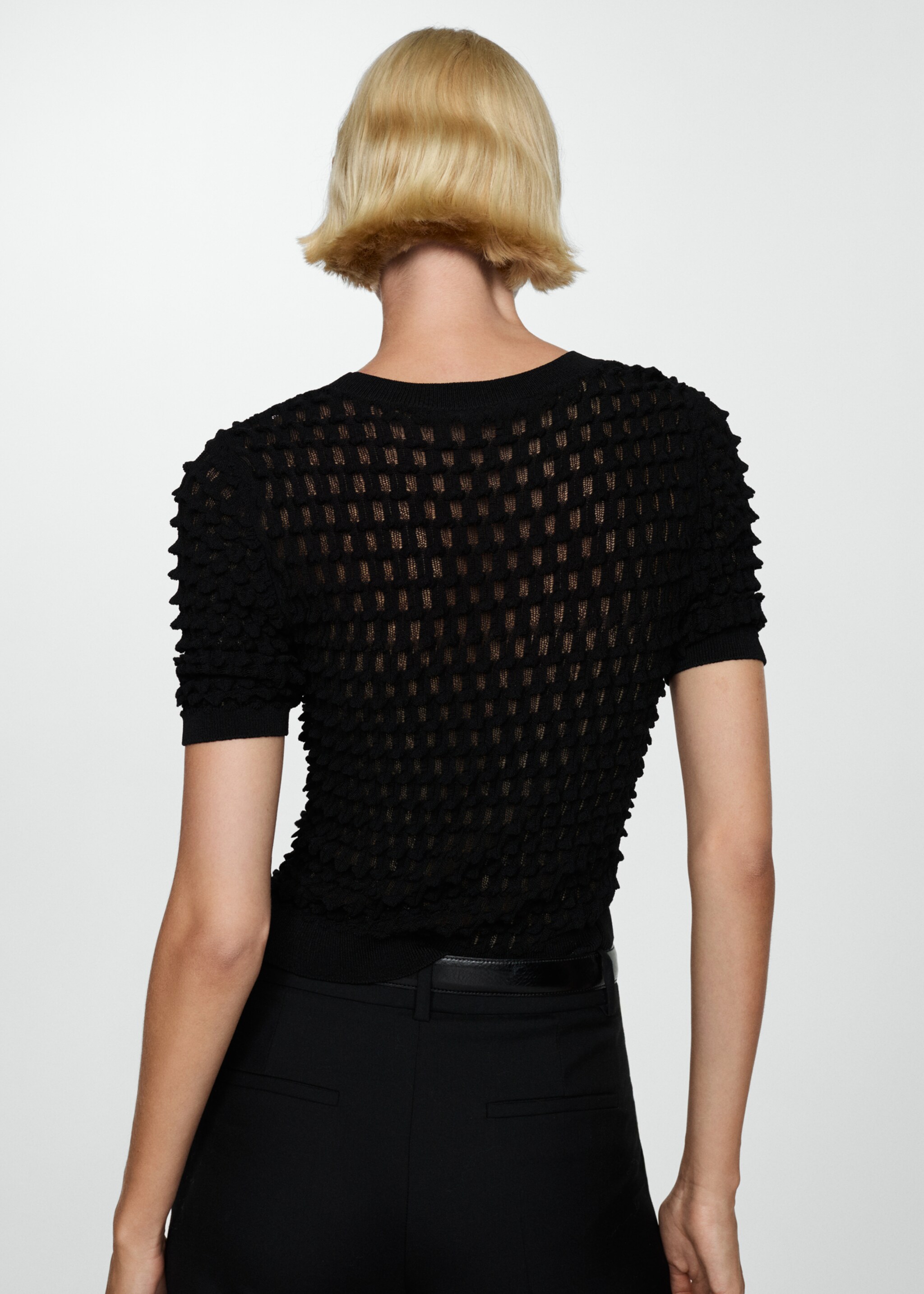Short sleeve textured sweater - Reverse of the article, Black. Ref: 77054061-00.