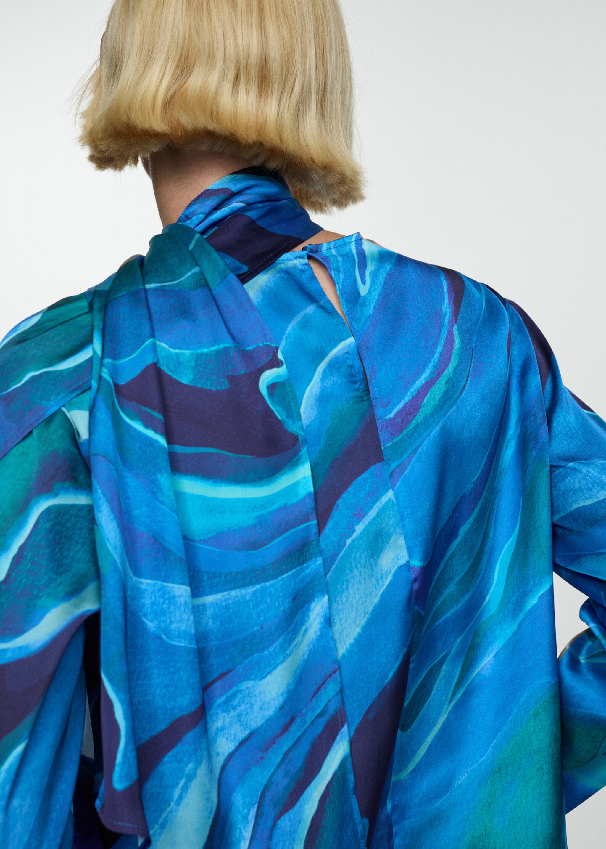 Satin printed blouse with draped neck - Details of the article 6