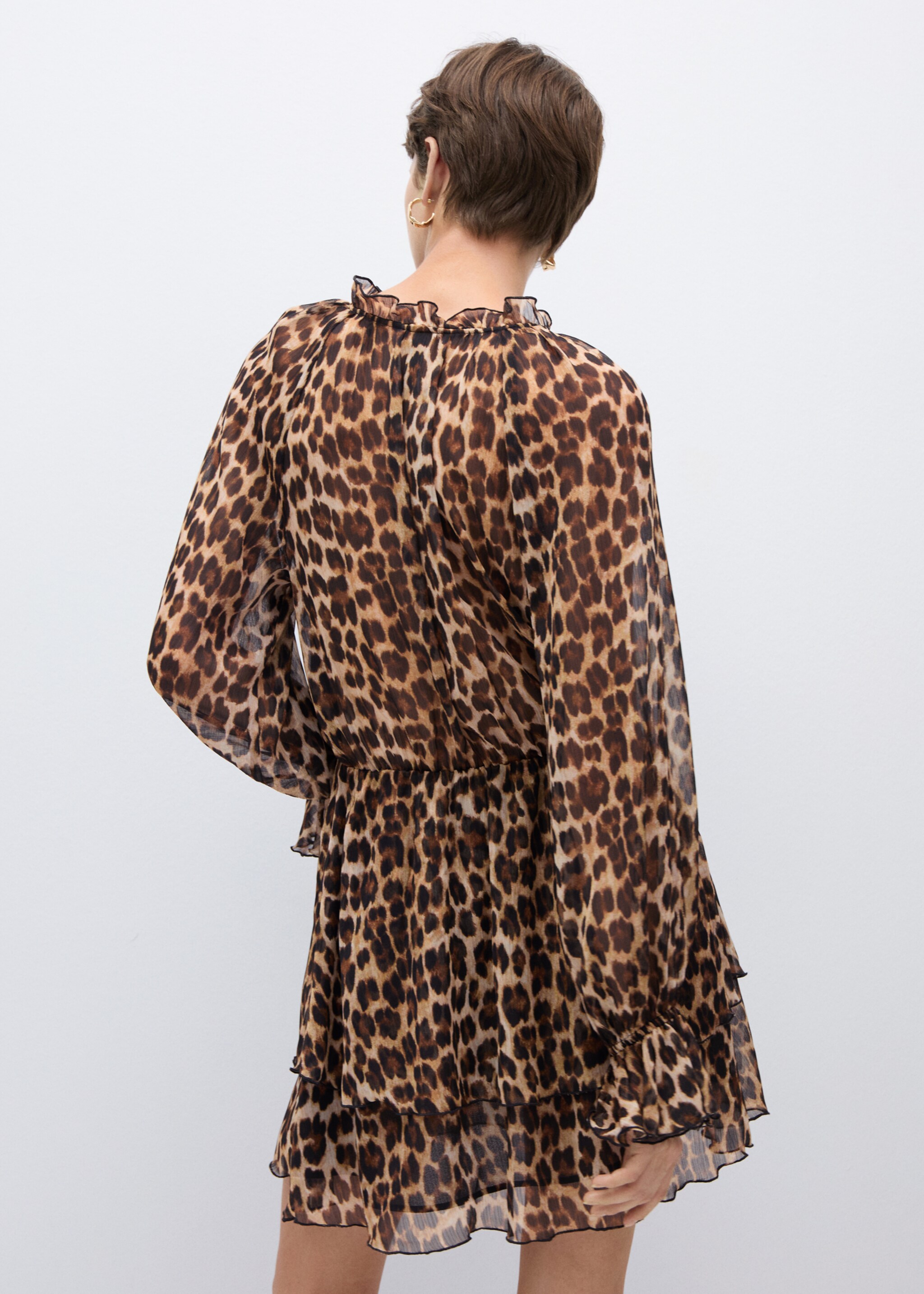 Ausgestelltes Kleid mit Leo-Print - Rückseite des Artikels, Braun. Ref: 77054073-00.