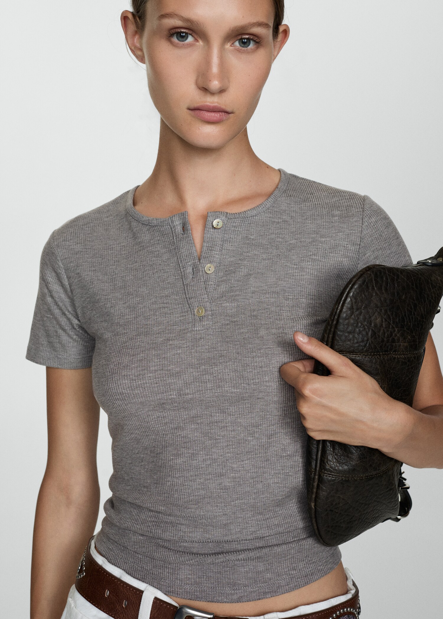 Buttoned lyocell t-shirt - Medium plane