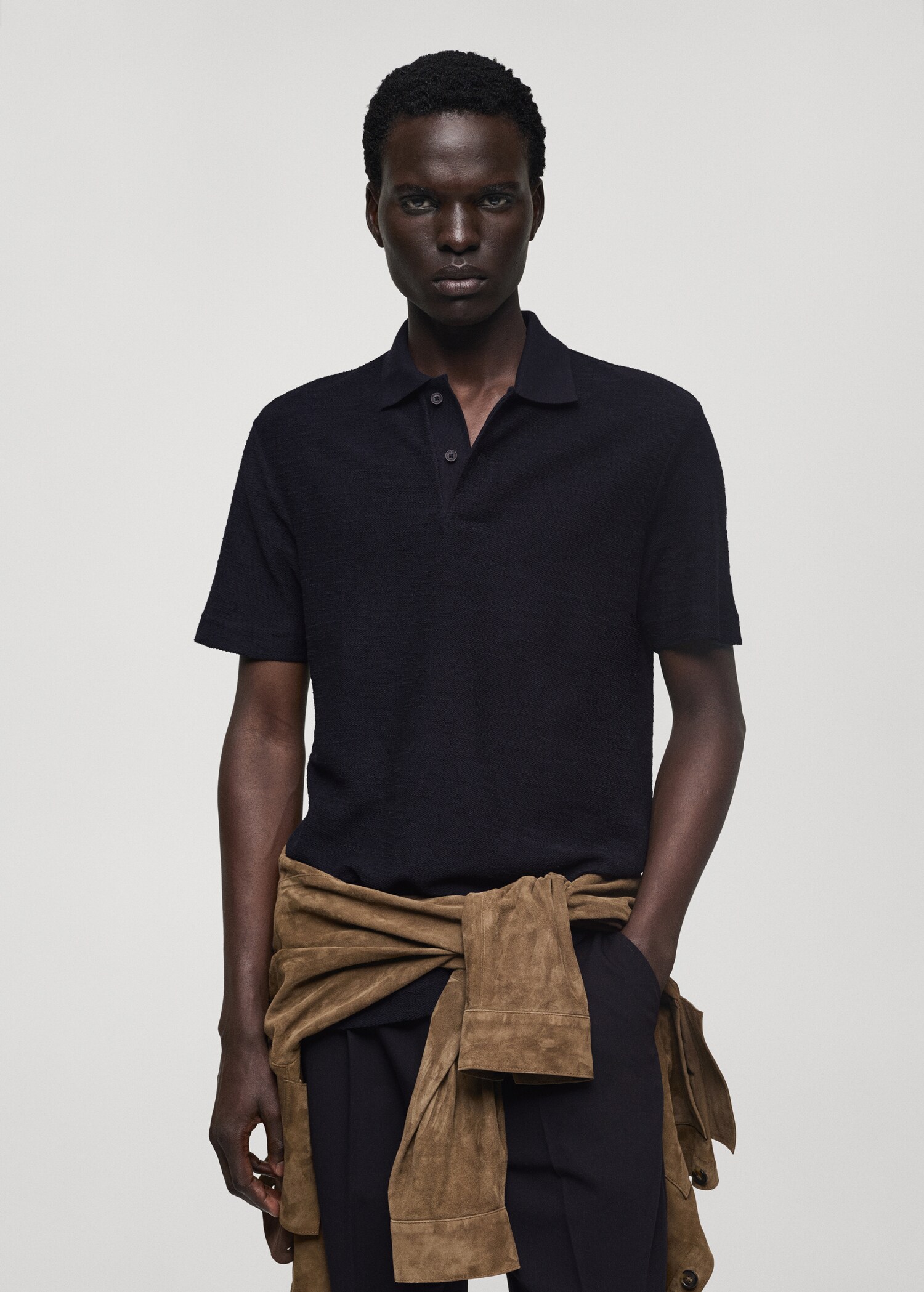Regular-fit cotton polo shirt with terry structure - Medium plane