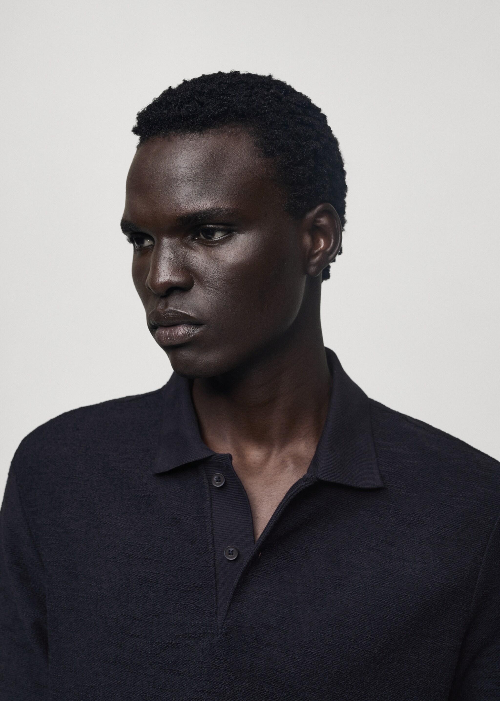 Regular-fit cotton polo shirt with terry structure - Details of the article 1, Dark Navy. Ref: 77054447-00.