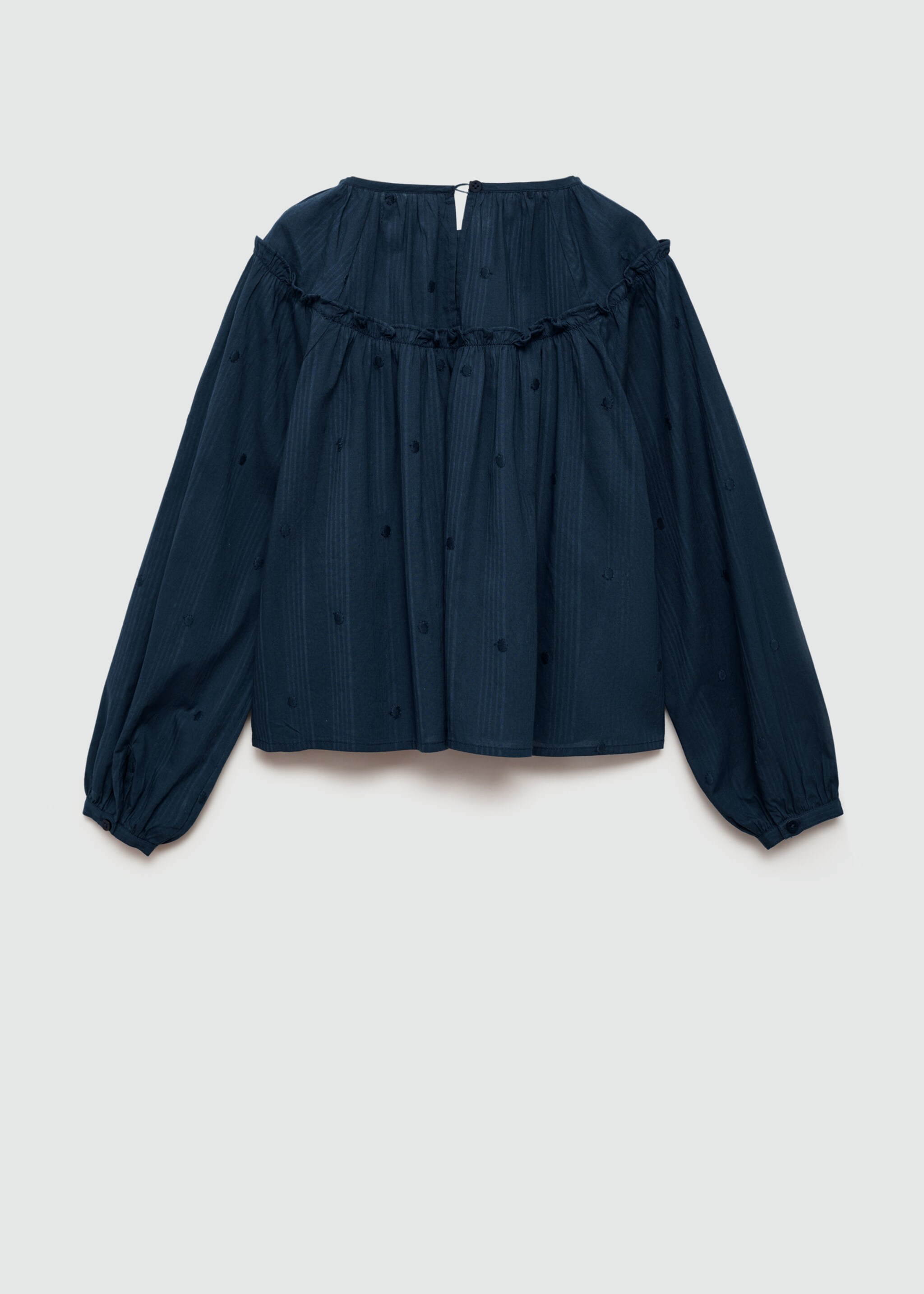 Embroidered polka-dot blouse - Reverse of the article, Dark Navy. Ref: 77054765-00.
