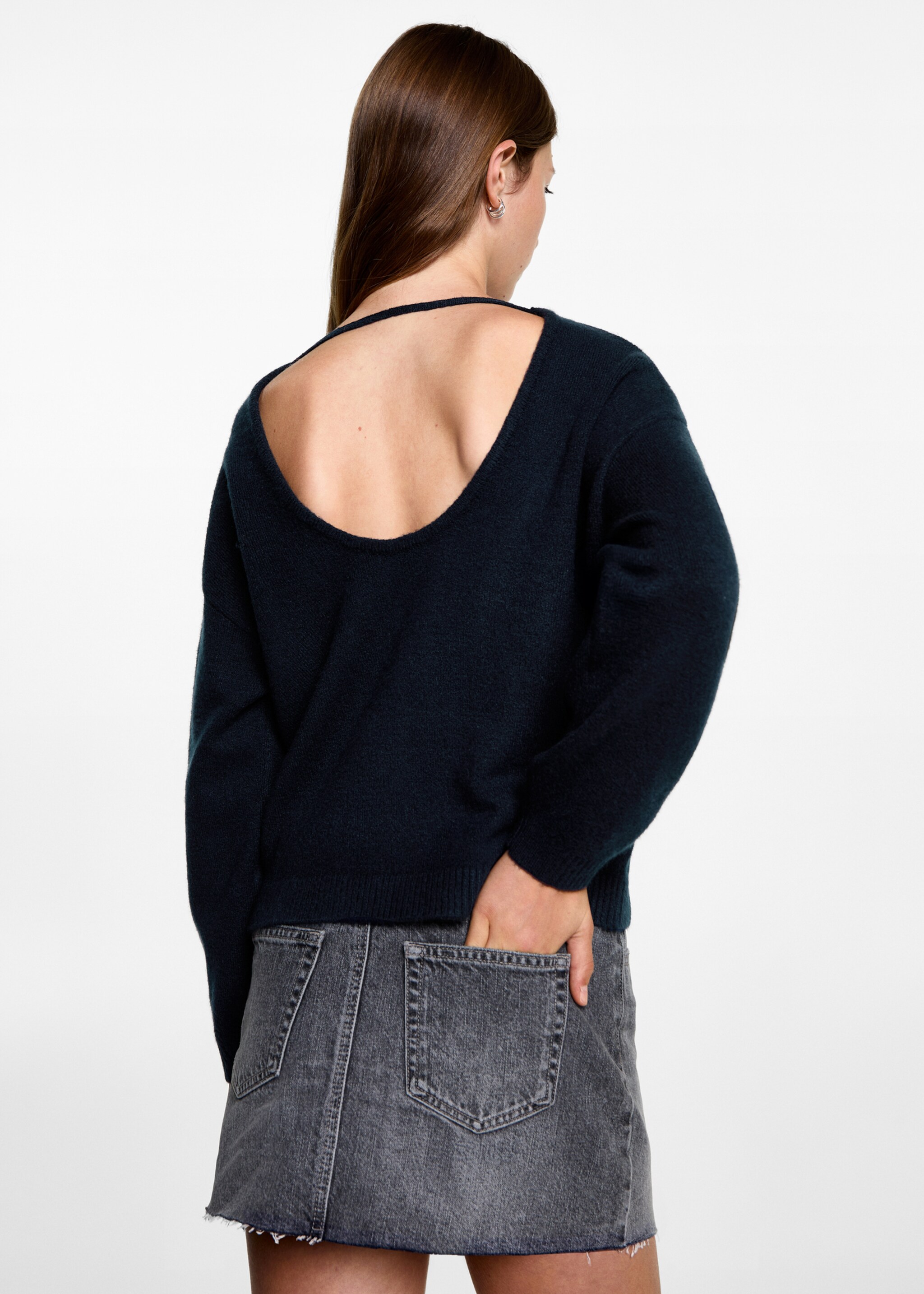 Pullover mit Rückenschlitz - Rückseite des Artikels, Dunkles Marineblau. Ref: 77054782-00.