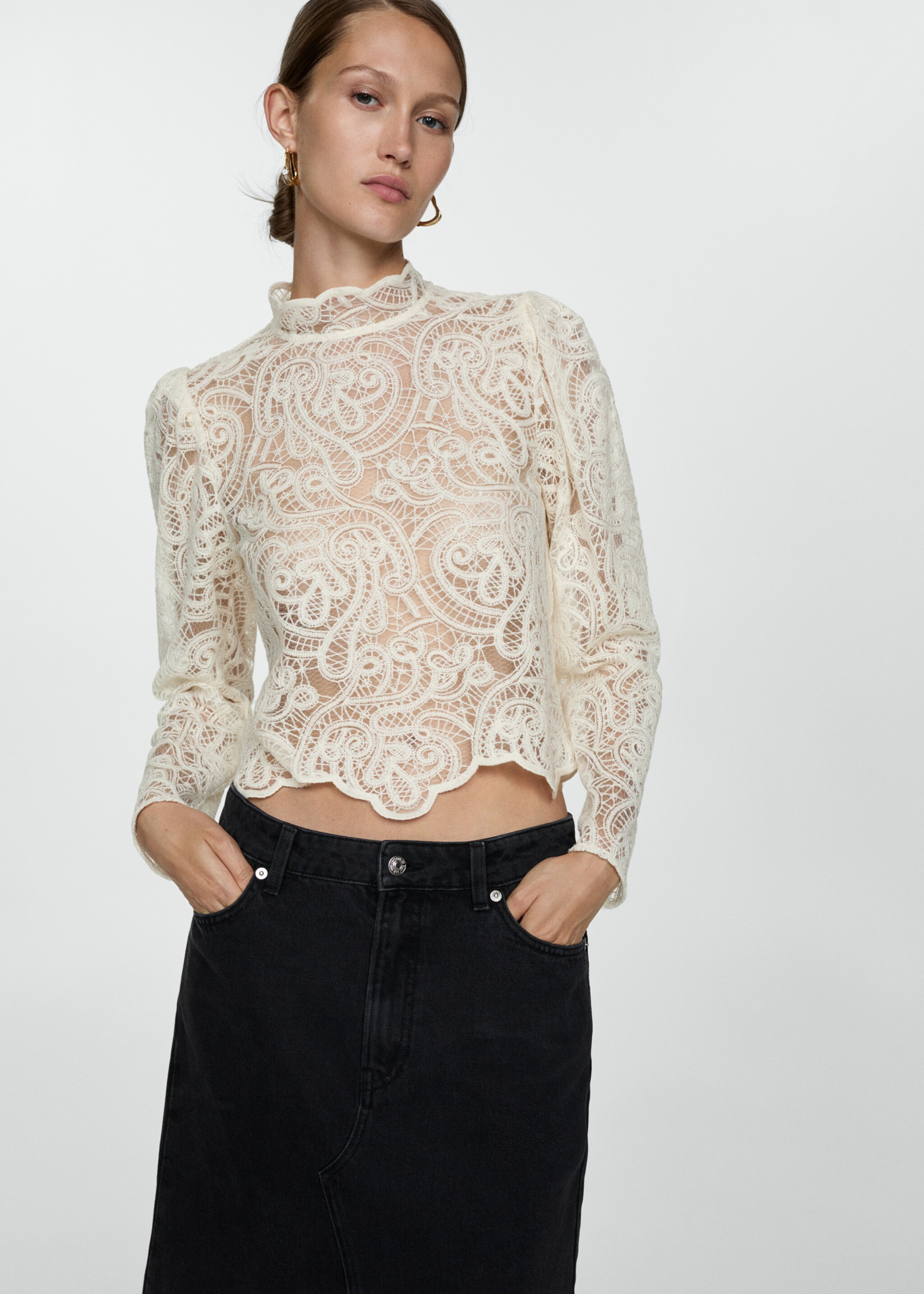 Midi-Jeansrock - Detail des Artikels 1, Black denim. Ref: 77054786-00.