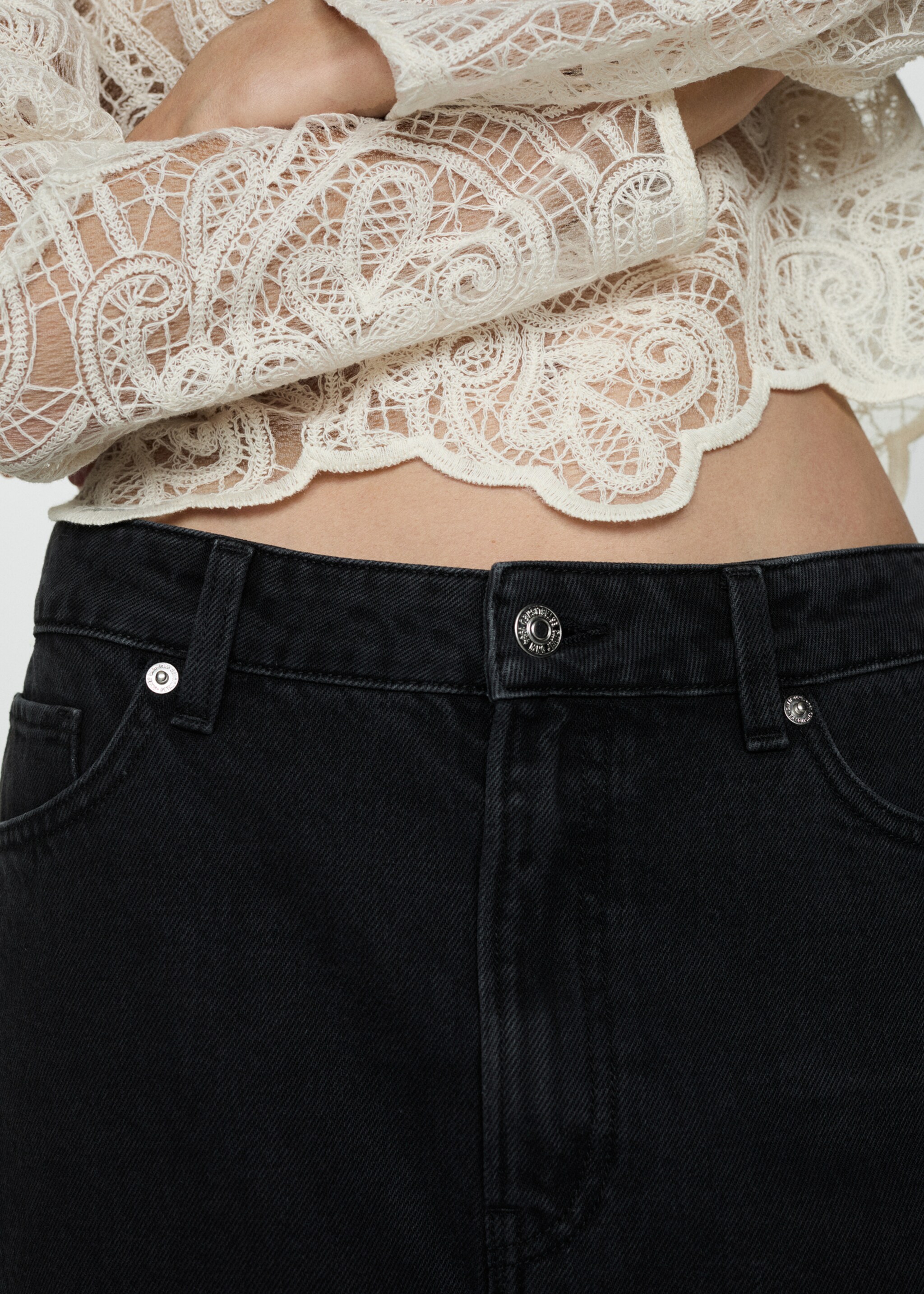 Midi-Jeansrock - Detail des Artikels 6, Black denim. Ref: 77054786-00.